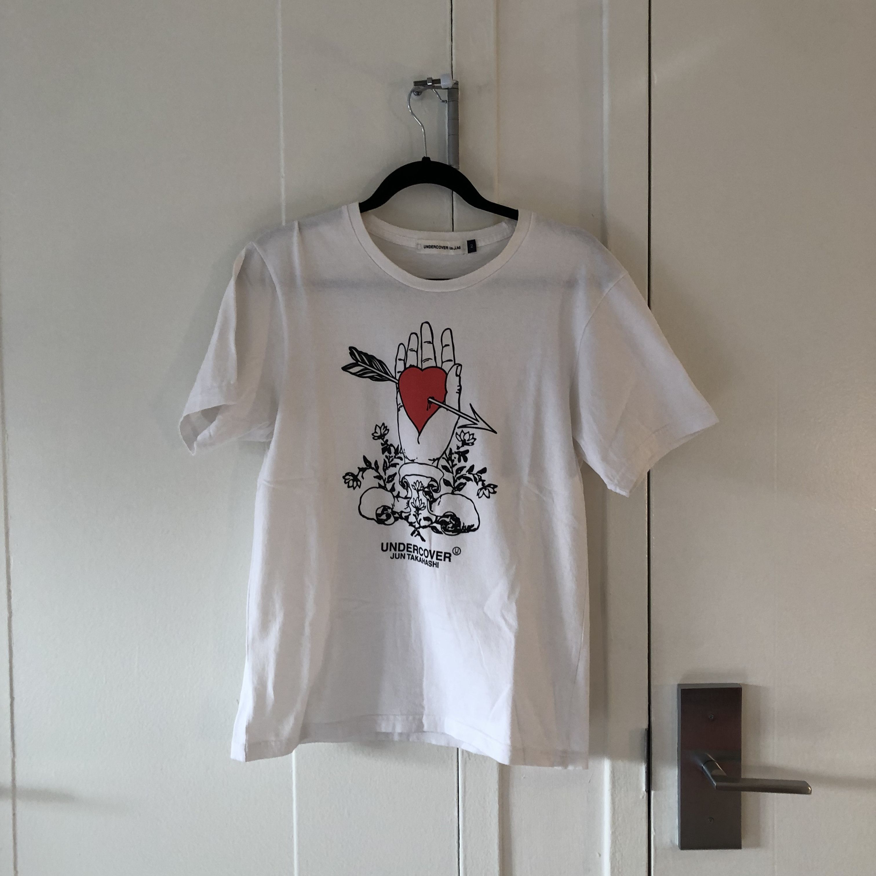 image of Undercover Jun Takahashi Heart Palm Tee in White, Men's (Size Medium)