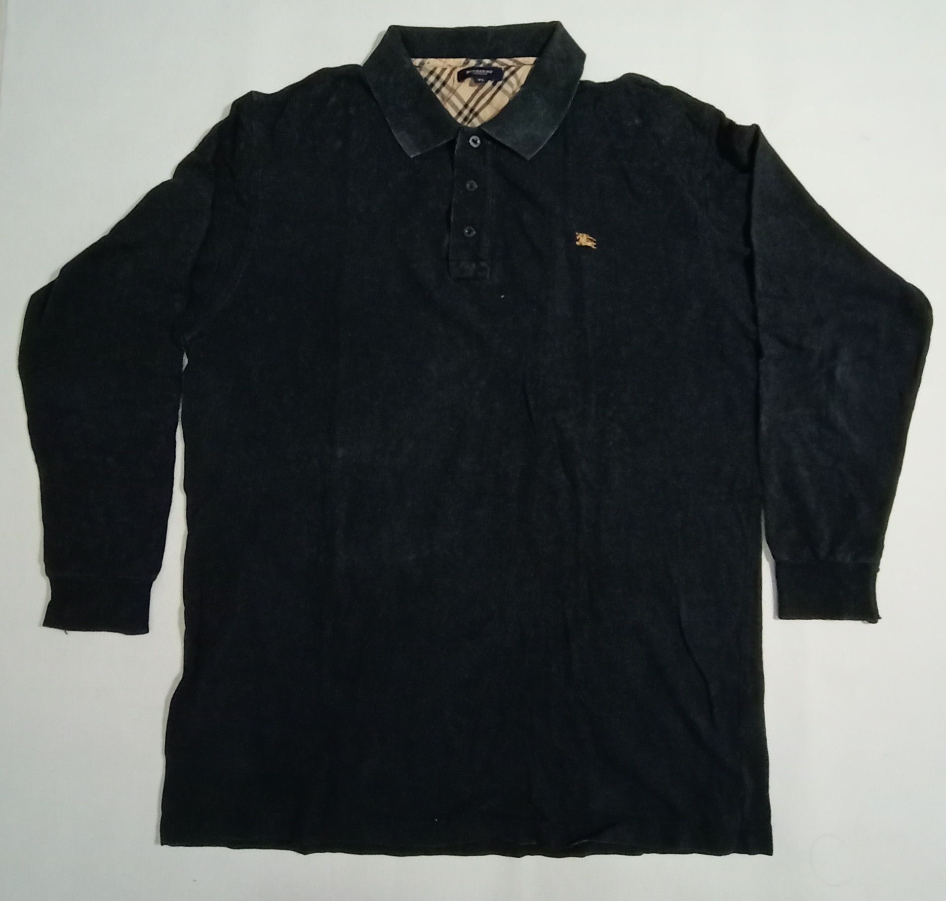 image of Burberry London Polo Black Long Sleeve Shirt, Men's (Size Large)