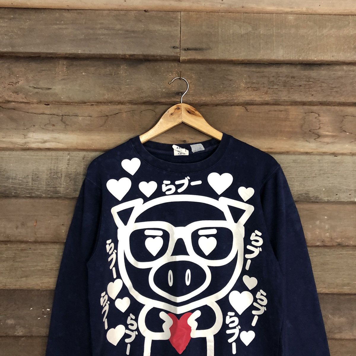 Japanese Brand Japan Pig Cartoon Dark Blue Big Logo Sweatshirt #133B Size US M / EU 48-50 / 2 - 8 Thumbnail