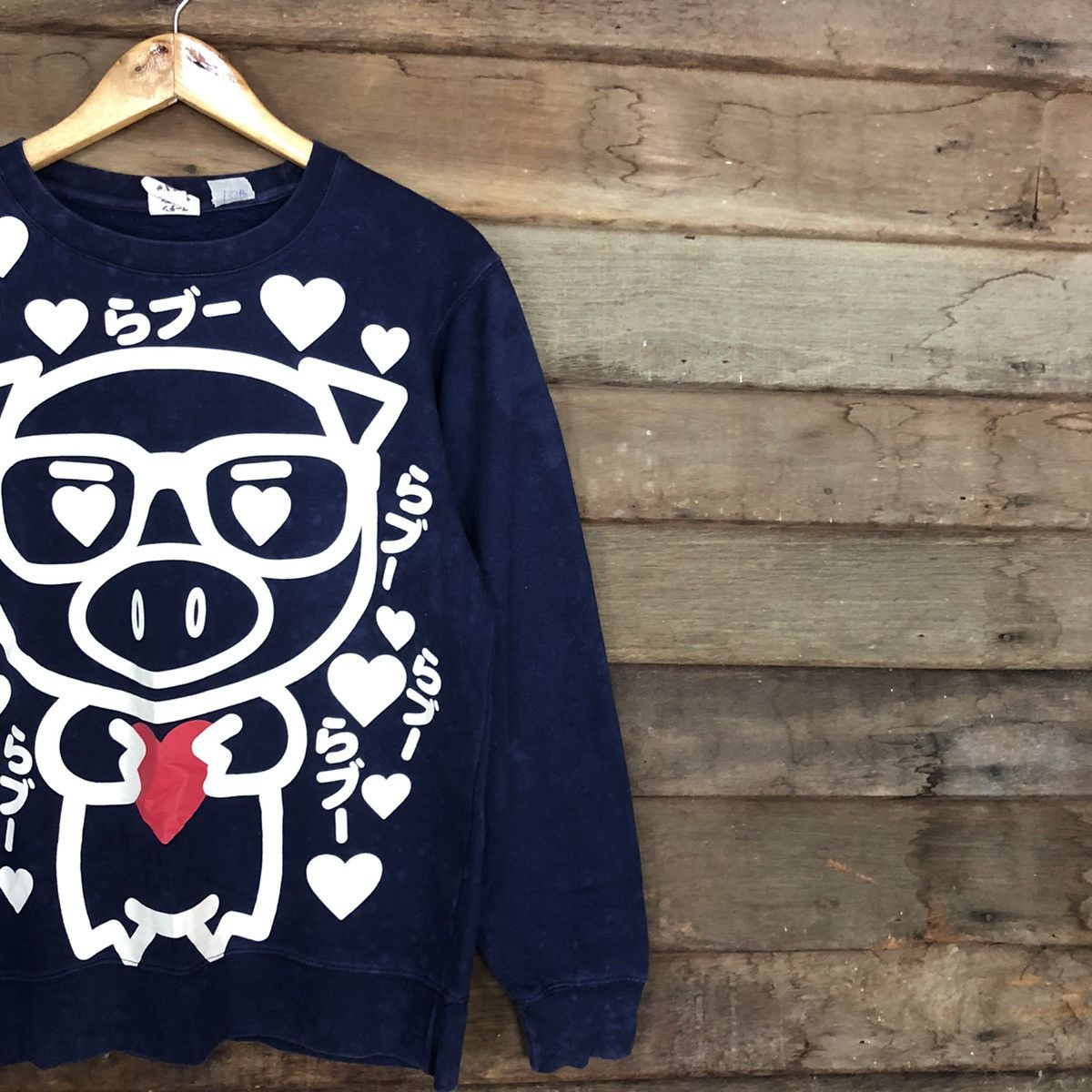 Japanese Brand Japan Pig Cartoon Dark Blue Big Logo Sweatshirt #133B Size US M / EU 48-50 / 2 - 5 Thumbnail