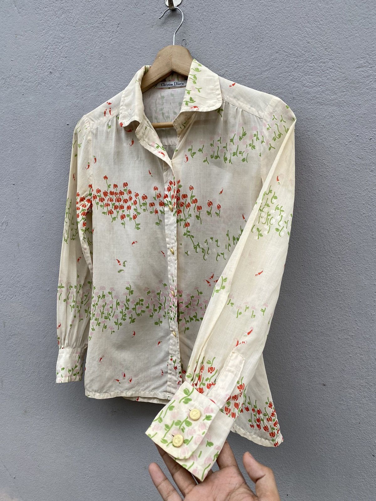 Christian Dior Monsieur 🔥MEGA RARE🔥 Vintage 80s CHRISTIAN DIOR Roses Blouse Size M / US 6-8 / IT 42-44 - 2 Thumbnail