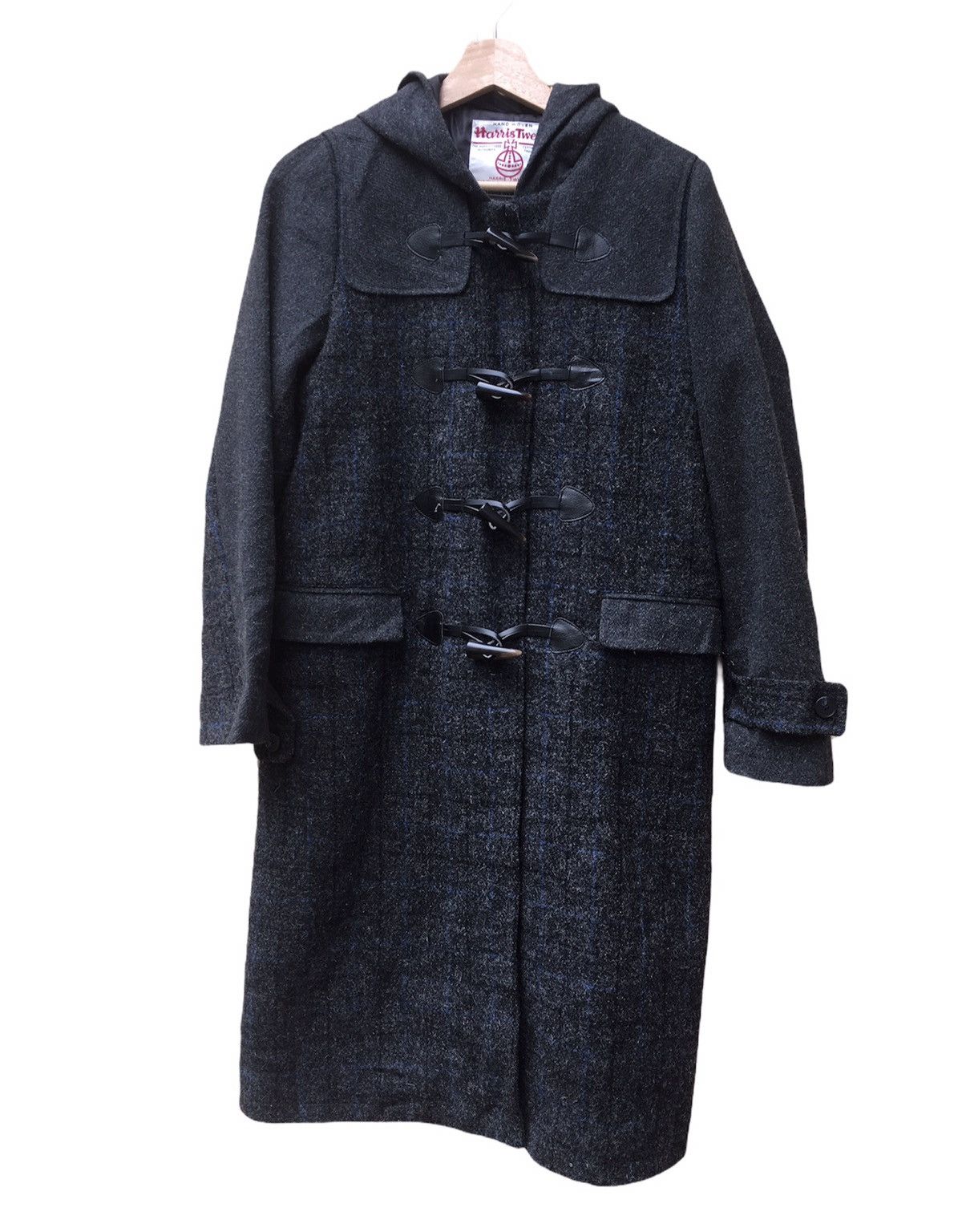 image of Harris Tweed Wool Duffle Coat Hoodie in Dark Grey, Men's (Size Medium)