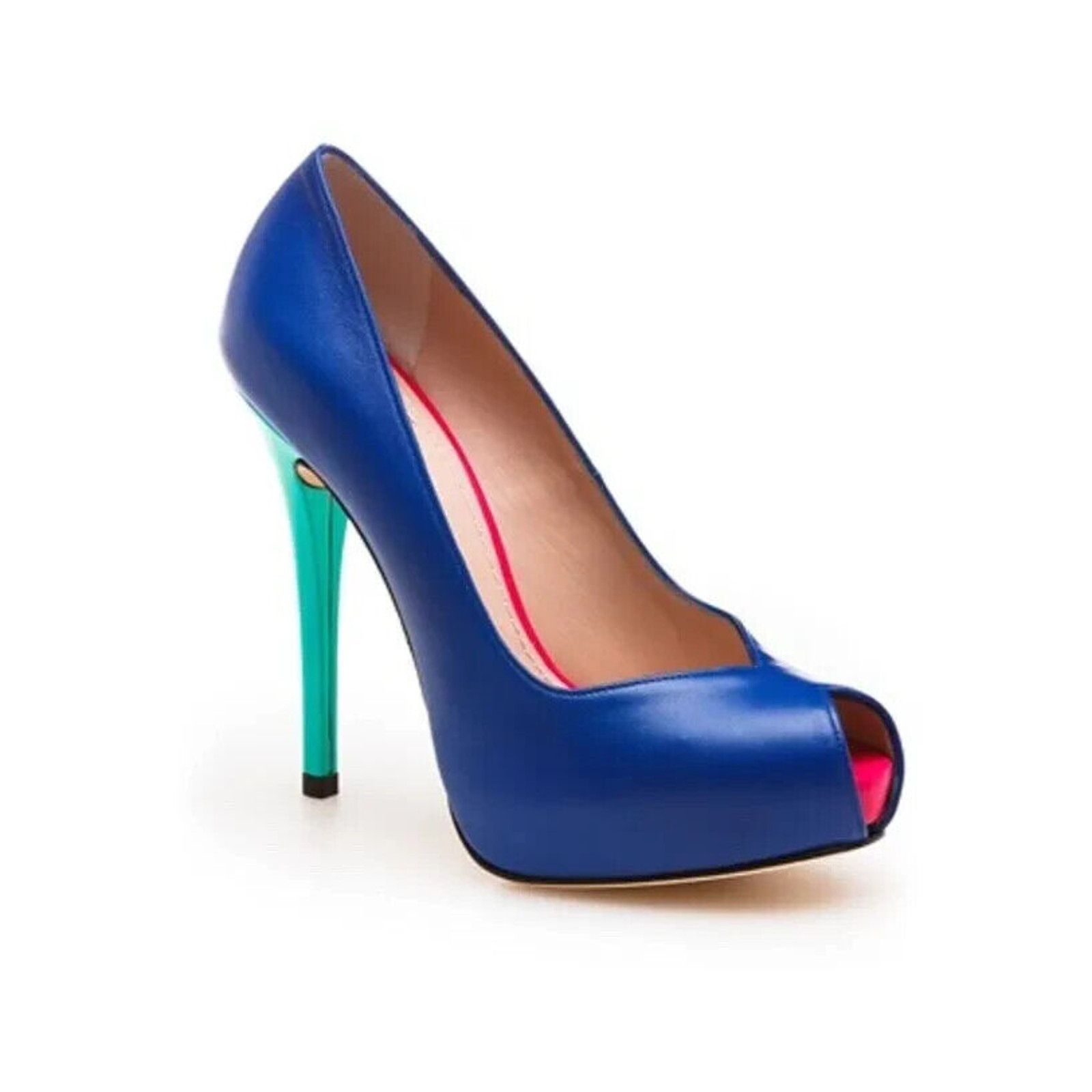 Stuart Weitzman Victoria Pump Ultramar Blue Colorblock Peep