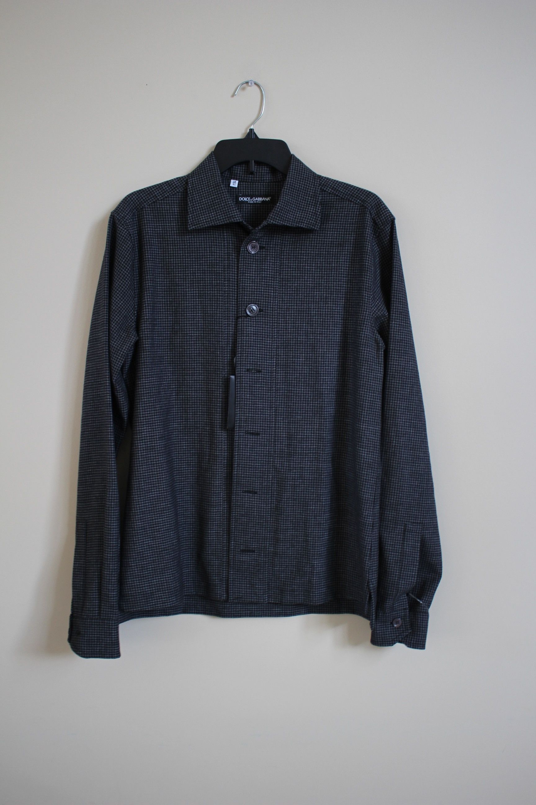 Grey & Black Wool Blend Button Up
