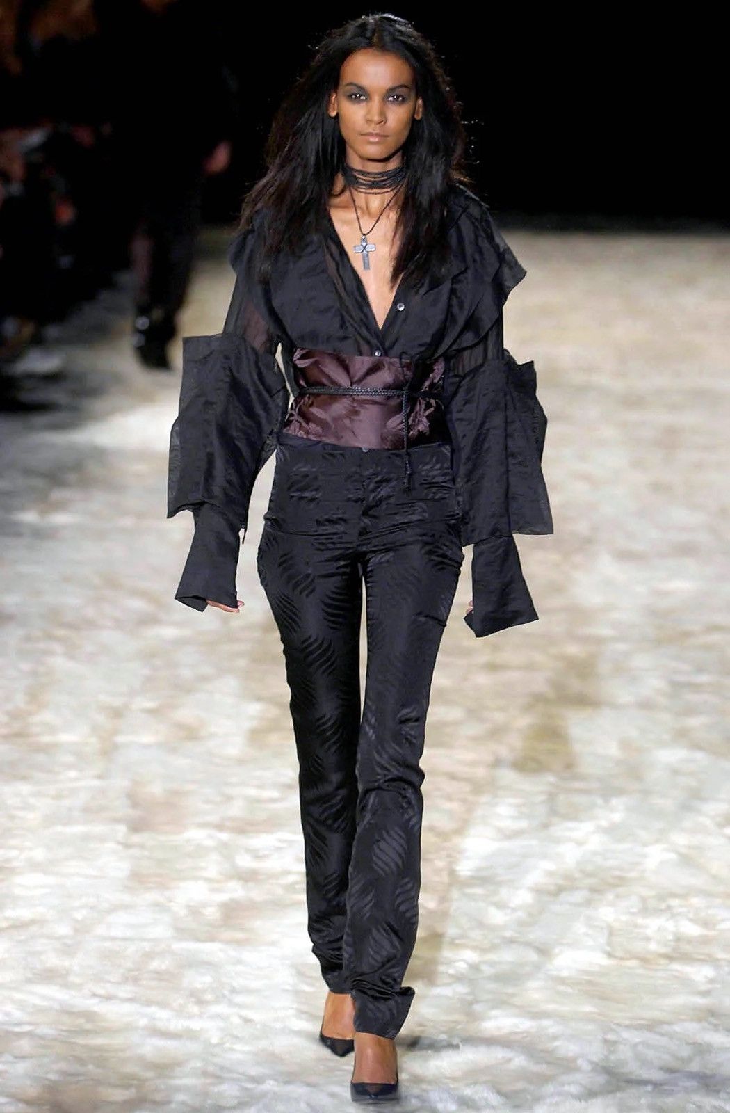 image of Gucci By Tom Ford Fall 2002 Aw02 Silk Blouse in Black, Women's (Size XS)