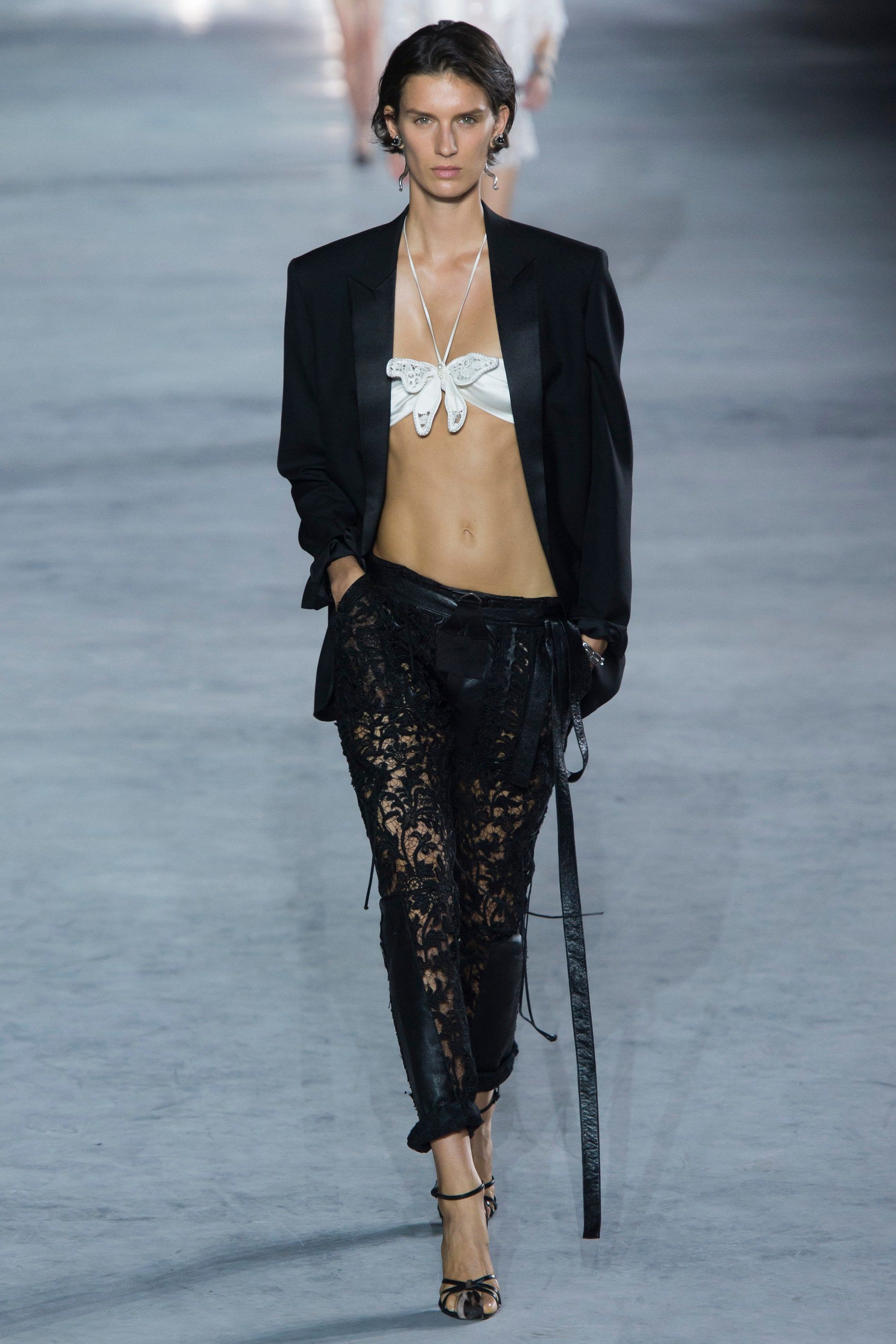 image of Saint Laurent Paris Fw'18 Catwalk Pant Laces & Leather in Black, Women's (Size 28)
