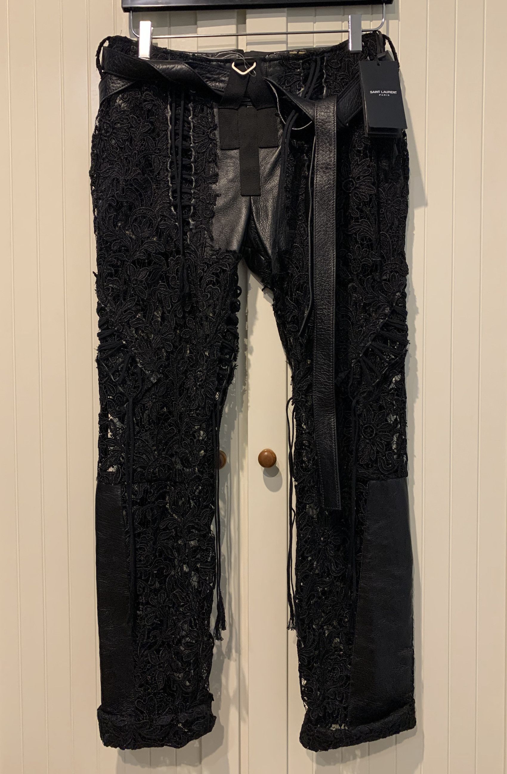 Saint Laurent Paris FW'18 Catwalk Pant Laces & Leather Size 28" / US 6 / IT 42 - 2 Thumbnail