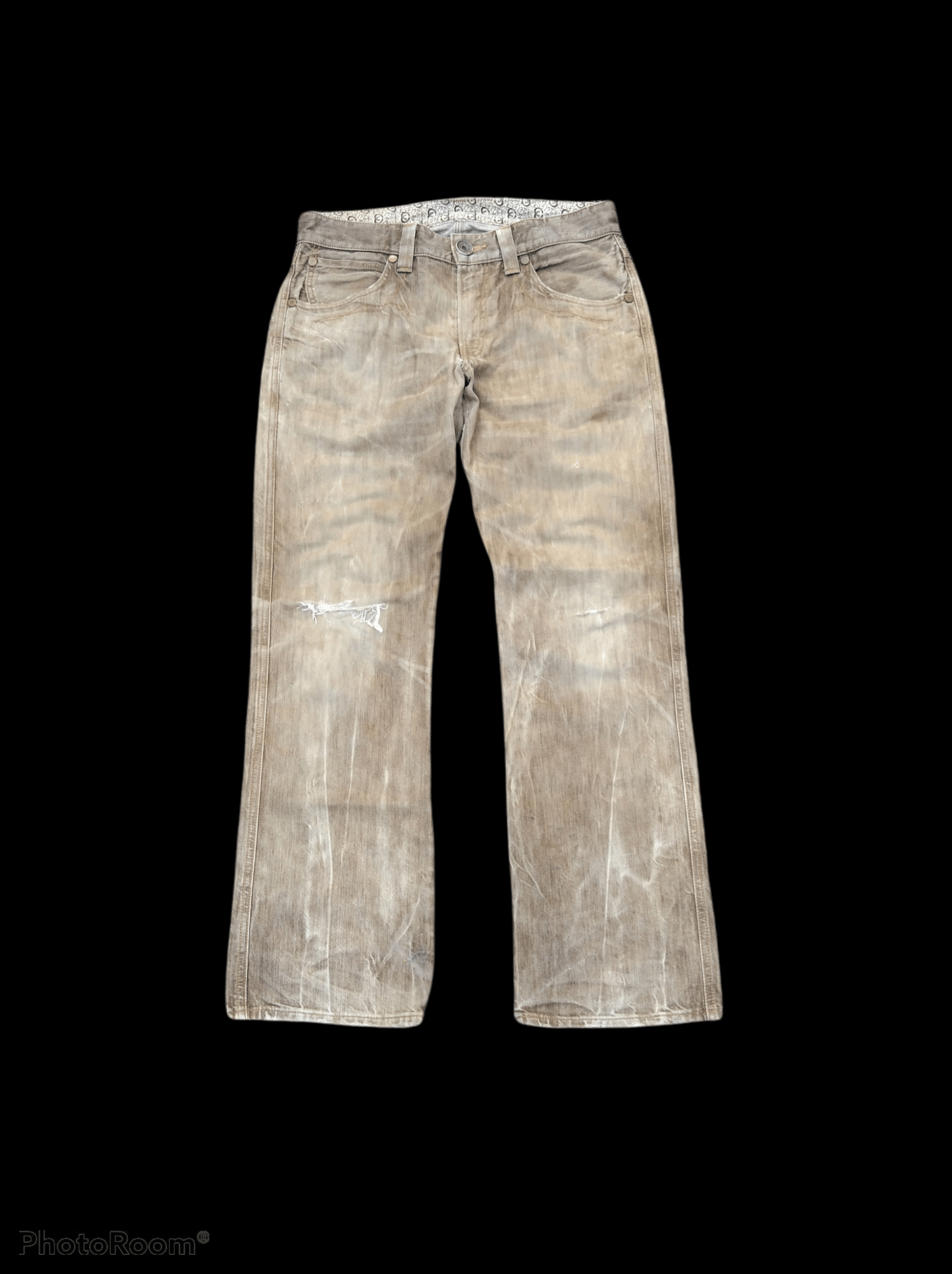 image of Avant Garde x Distressed Denim Thrashed Fade Brown Edwin Blue Trip Denim Pants, Men's (Size 34)