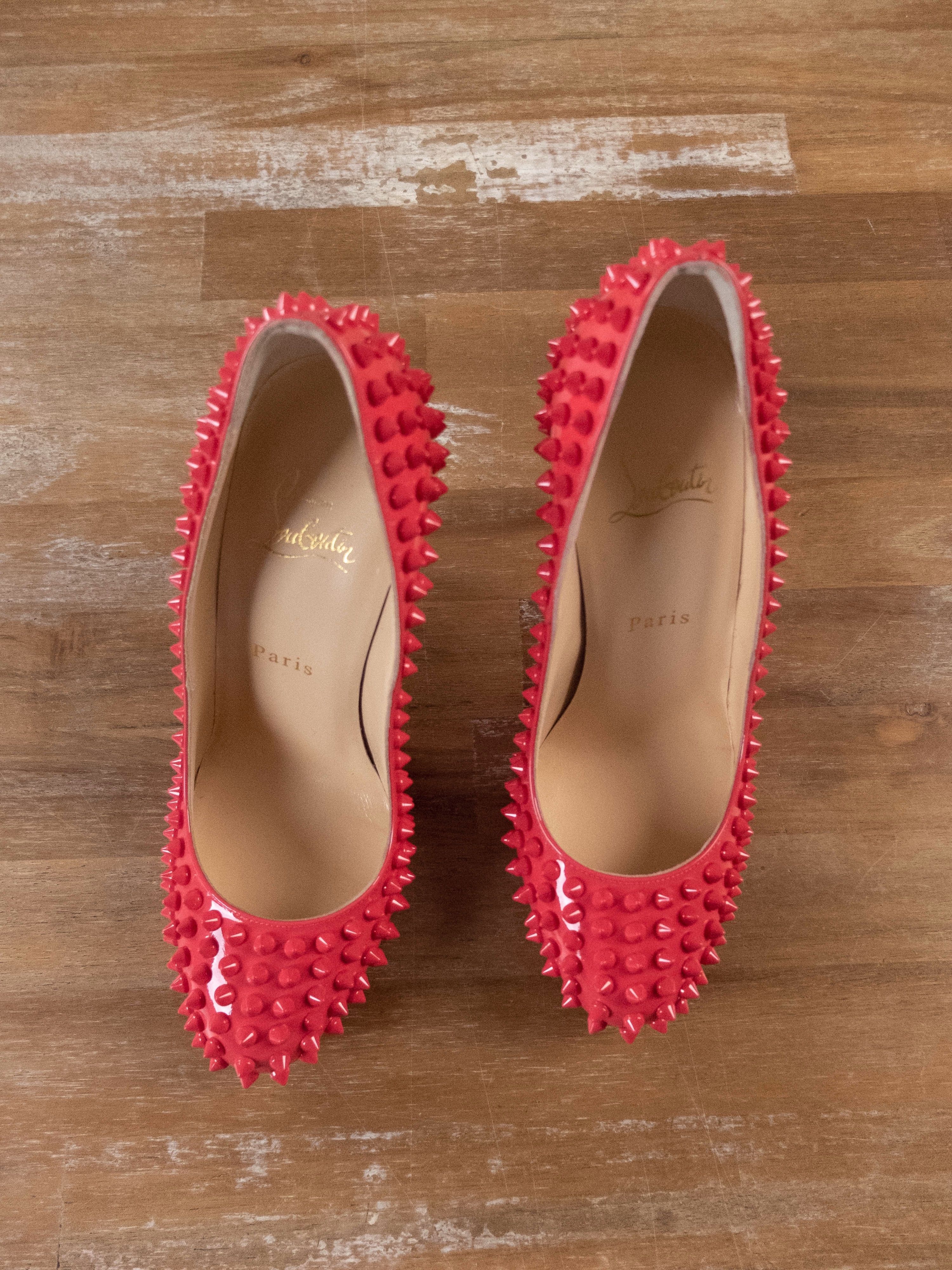 Christian Louboutin CHRISTIAN LOUBOUTIN Fifi Spikes pink patent leather pumps 37 Size US 7 / IT 37 - 2 Thumbnail