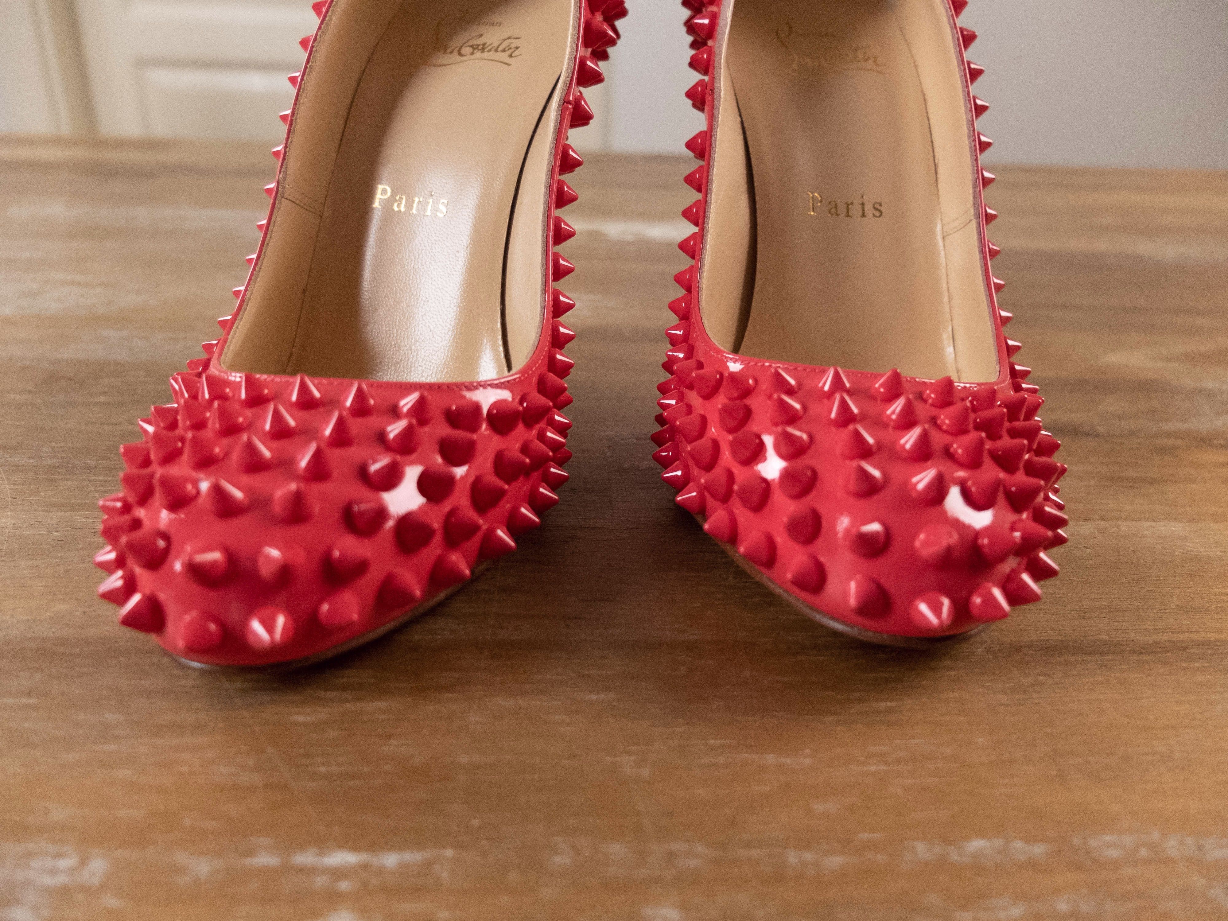 Christian Louboutin CHRISTIAN LOUBOUTIN Fifi Spikes pink patent leather pumps 37 Size US 7 / IT 37 - 3 Thumbnail
