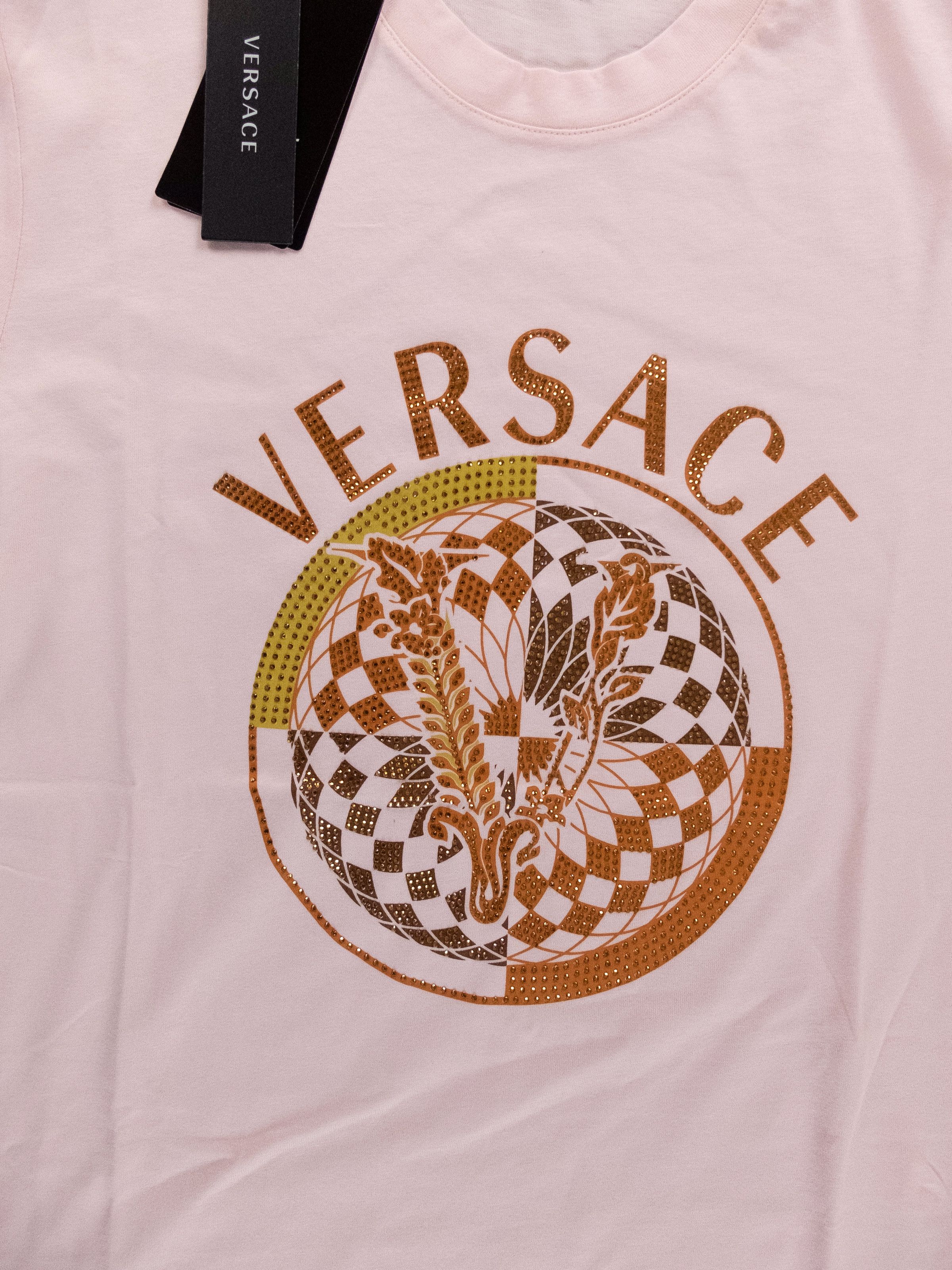Versace VERSACE dusty pink logo and stoned emblem t-shirt 6 42 Size M / US 6-8 / IT 42-44 - 2 Thumbnail