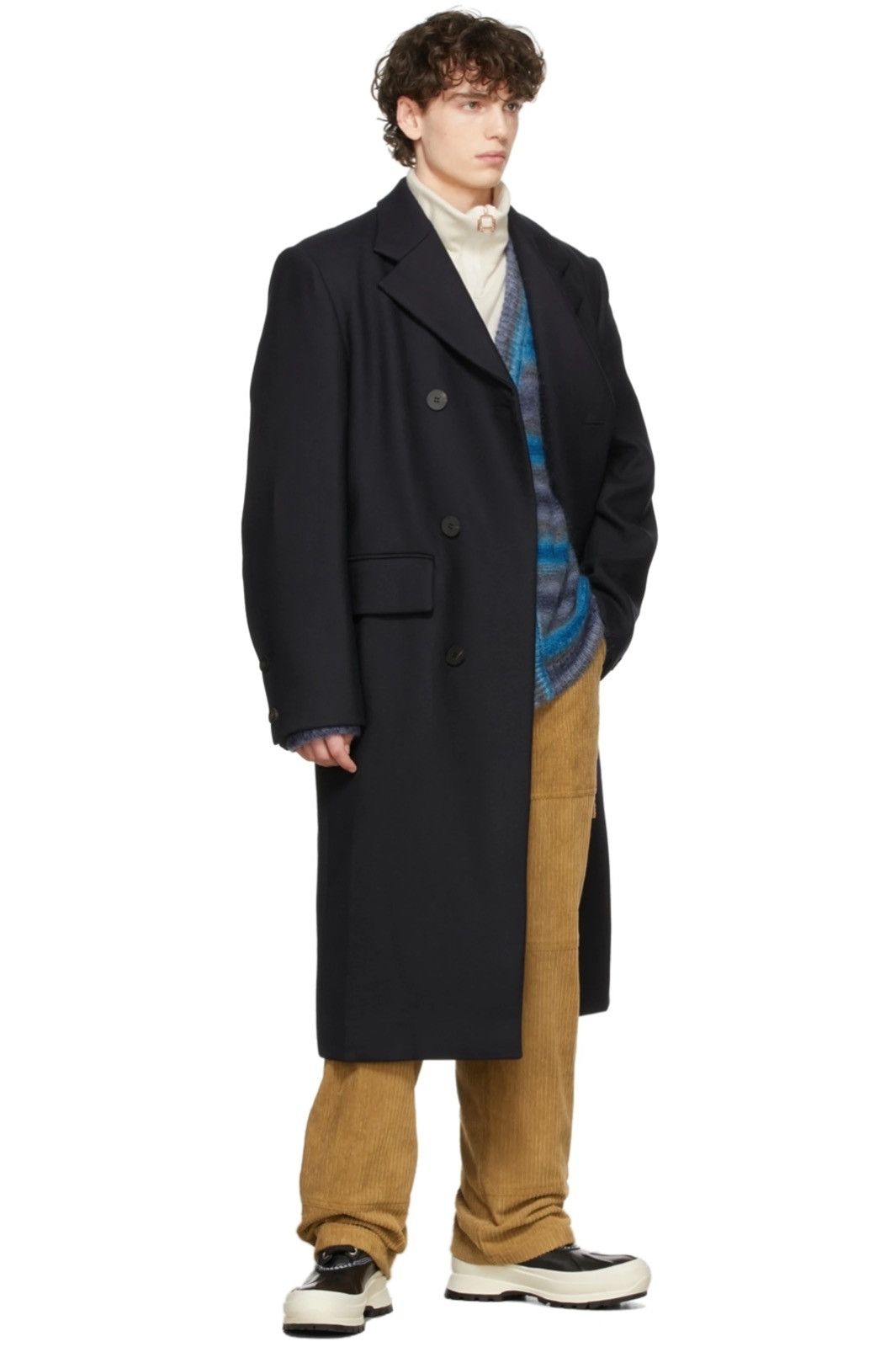 Wooyoungmi NEW 50 Navy Wool Cashmere Hidden Placket Oversized Long Coat Size US M / EU 48-50 / 2 - 1 Thumbnail