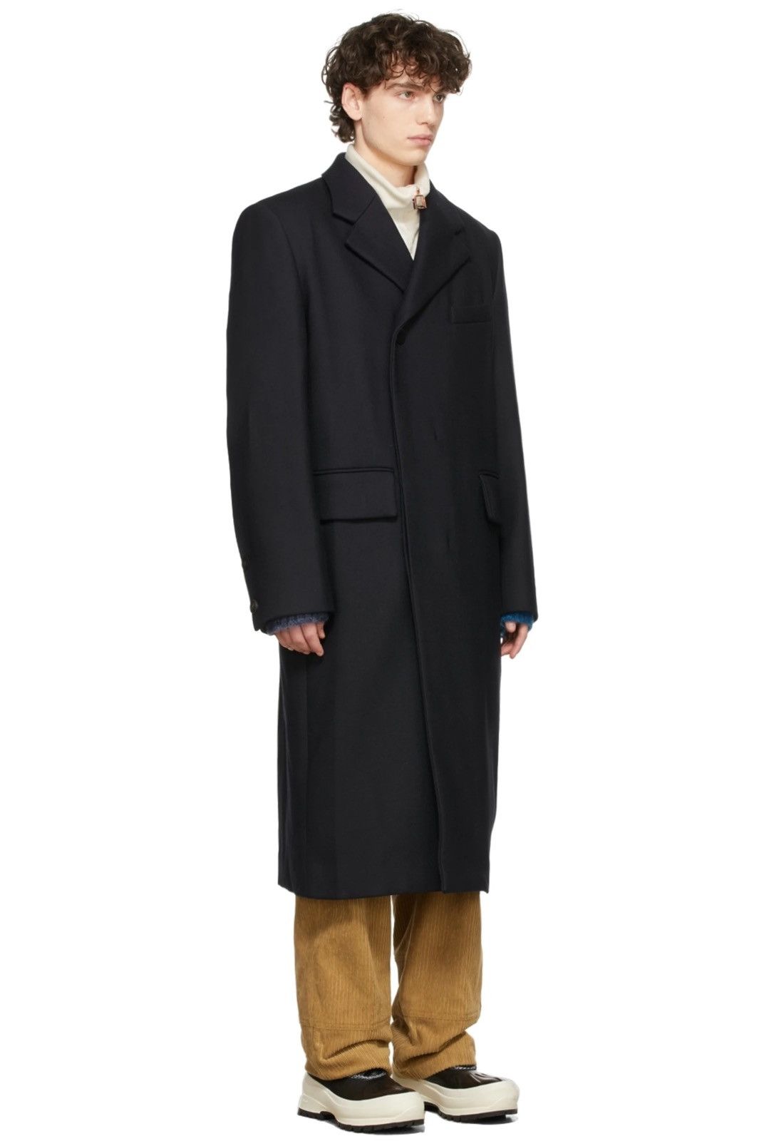 Wooyoungmi NEW 50 Navy Wool Cashmere Hidden Placket Oversized Long Coat Size US M / EU 48-50 / 2 - 3 Thumbnail