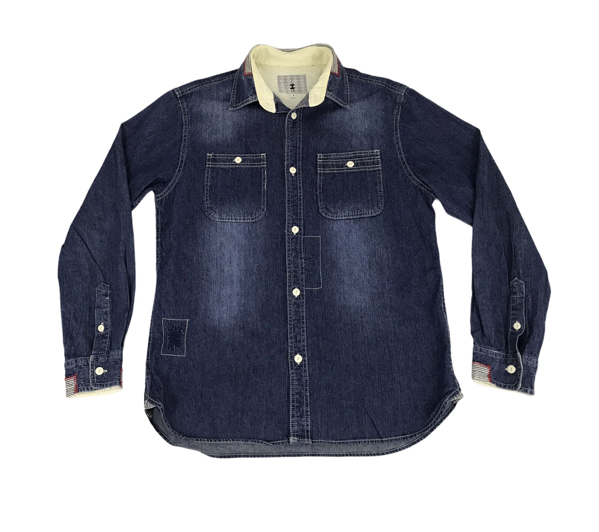 image of Denim Jacket x Flannel Tk Takeo Kikuchi Cool Style Western Denim Tears Style Shirt (Size Large)