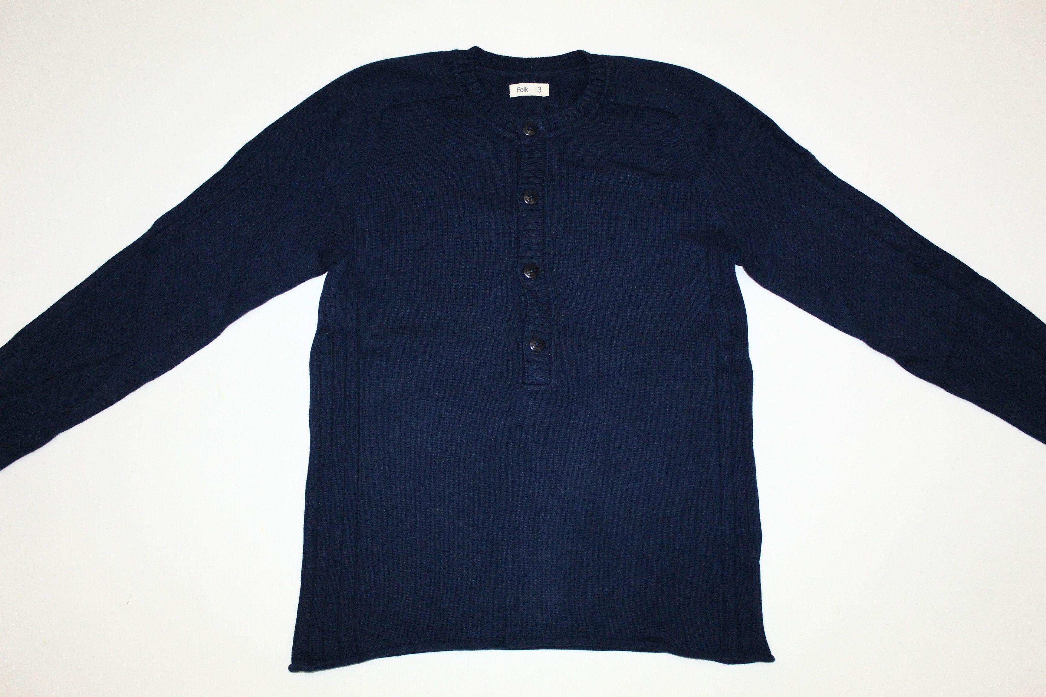 Folk Folk 3 Indigo Dyed Tight Rib Knit Round Neck Buttons Sweater Size US M / EU 48-50 / 2 - 2 Thumbnail