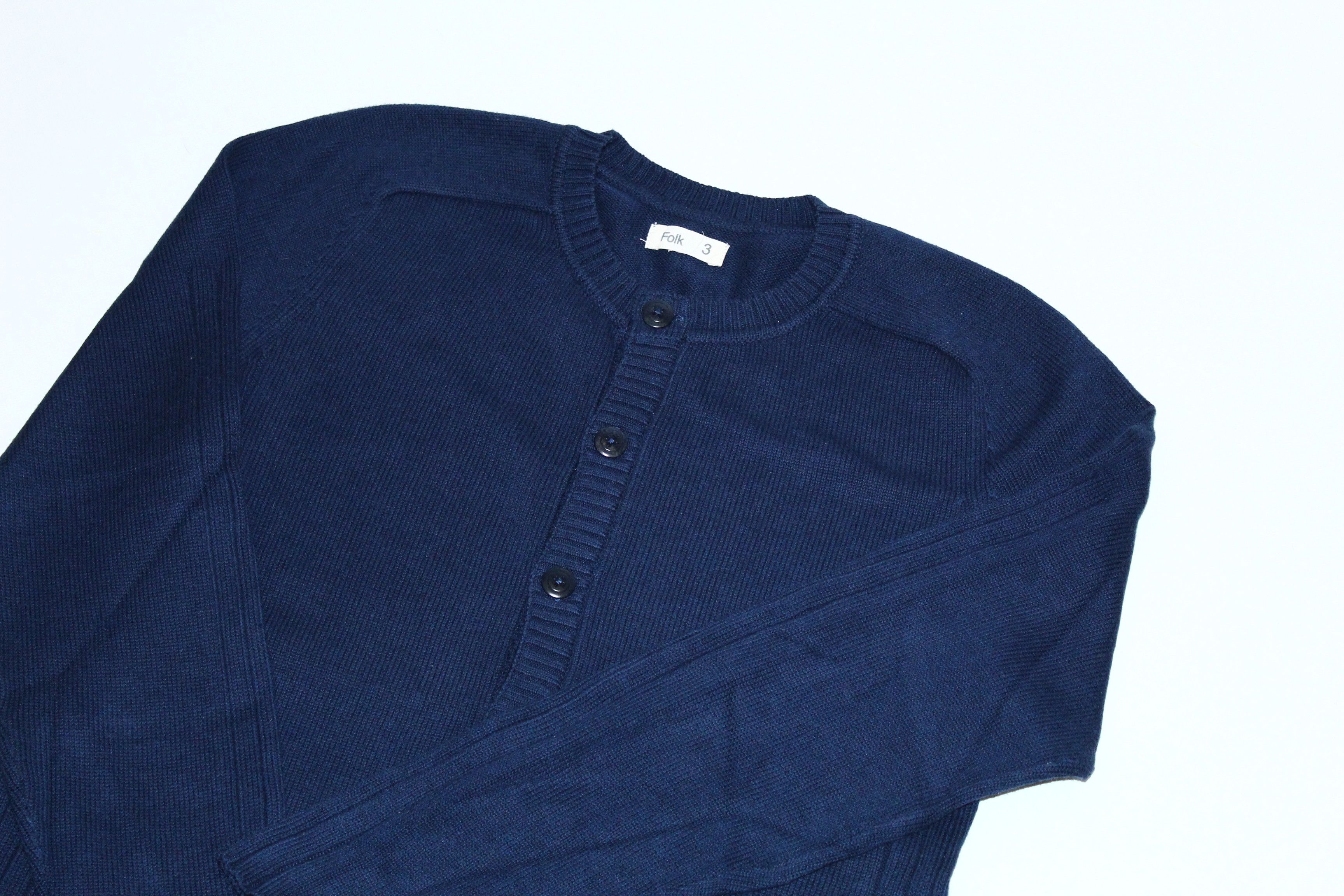 Folk Folk 3 Indigo Dyed Tight Rib Knit Round Neck Buttons Sweater Size US M / EU 48-50 / 2 - 3 Thumbnail