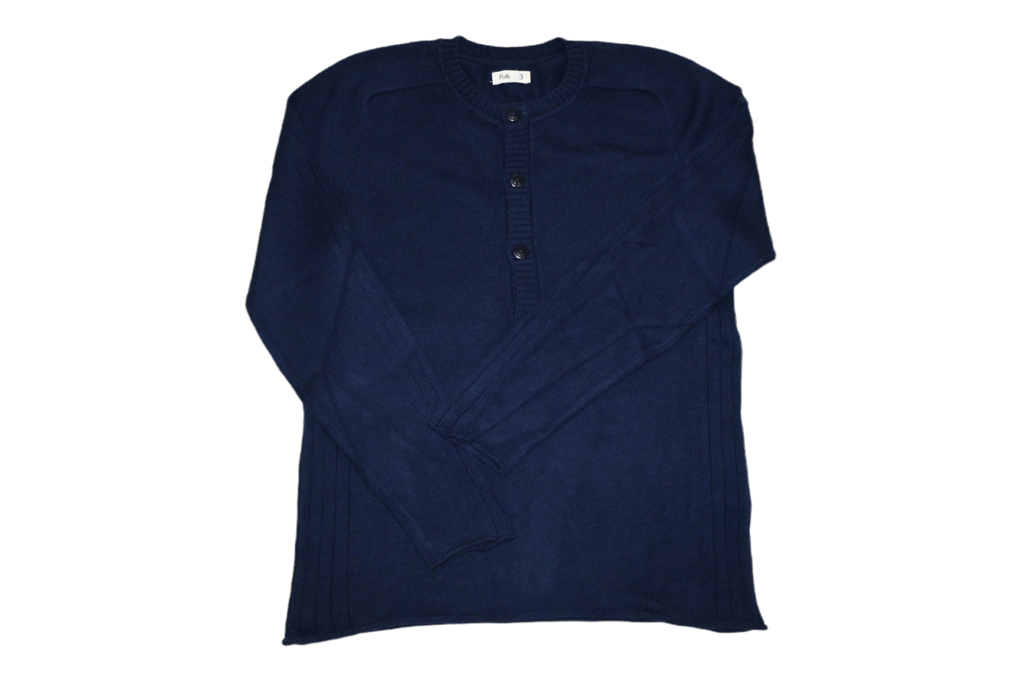 Folk Folk 3 Indigo Dyed Tight Rib Knit Round Neck Buttons Sweater Size US M / EU 48-50 / 2 - 1 Thumbnail