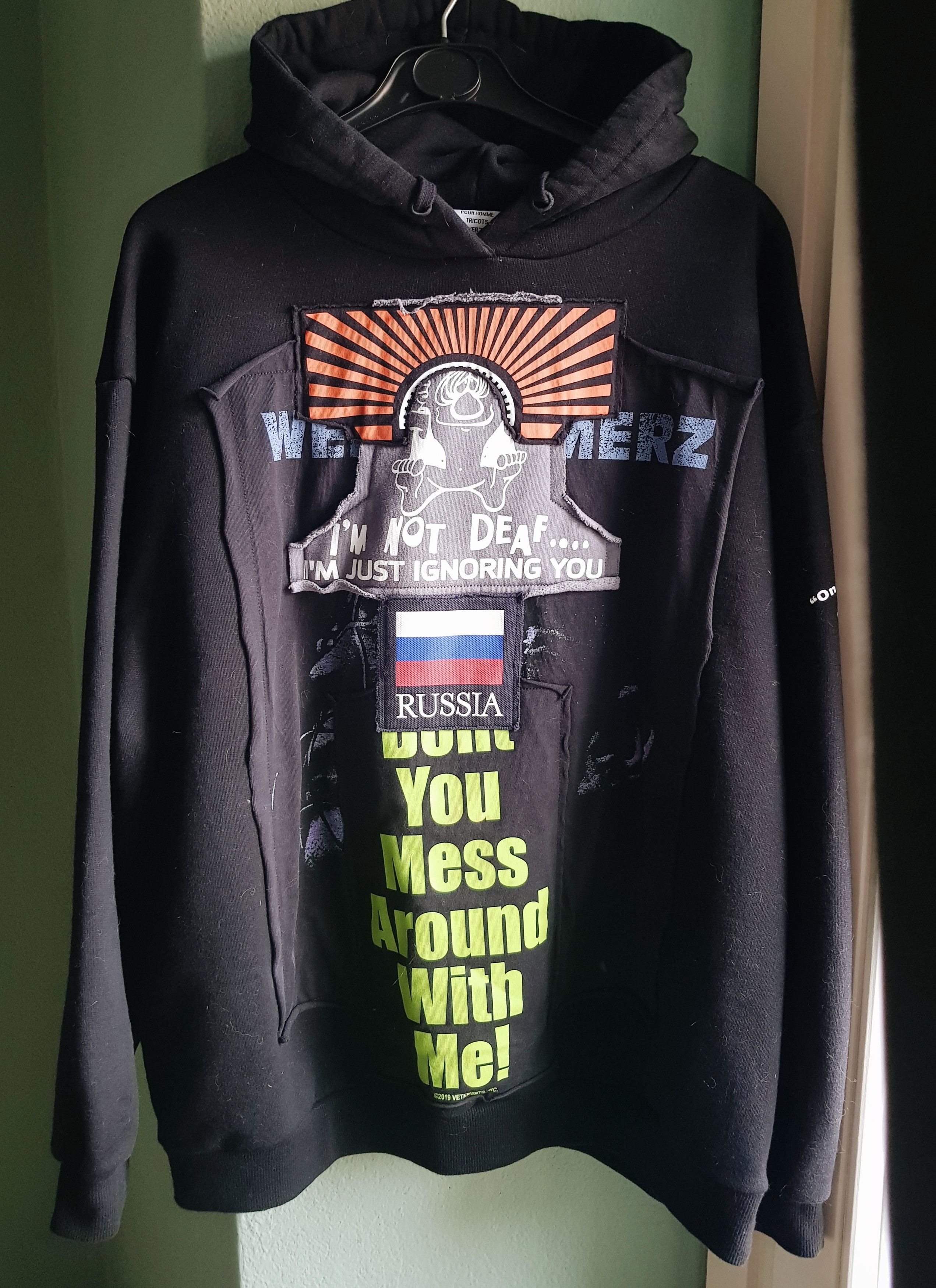 Pre-owned Vetements Russia Patchwork Hoodie In Black