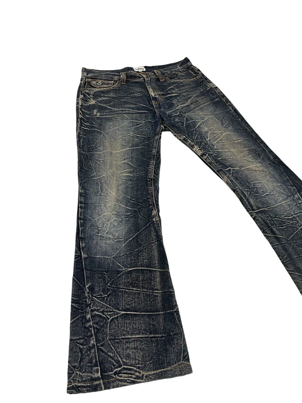 Japanese Brand Flare Jeans Nylaus Denim Acid Wash Boot Cut 1🟦8 Size US 33 - 10 Thumbnail