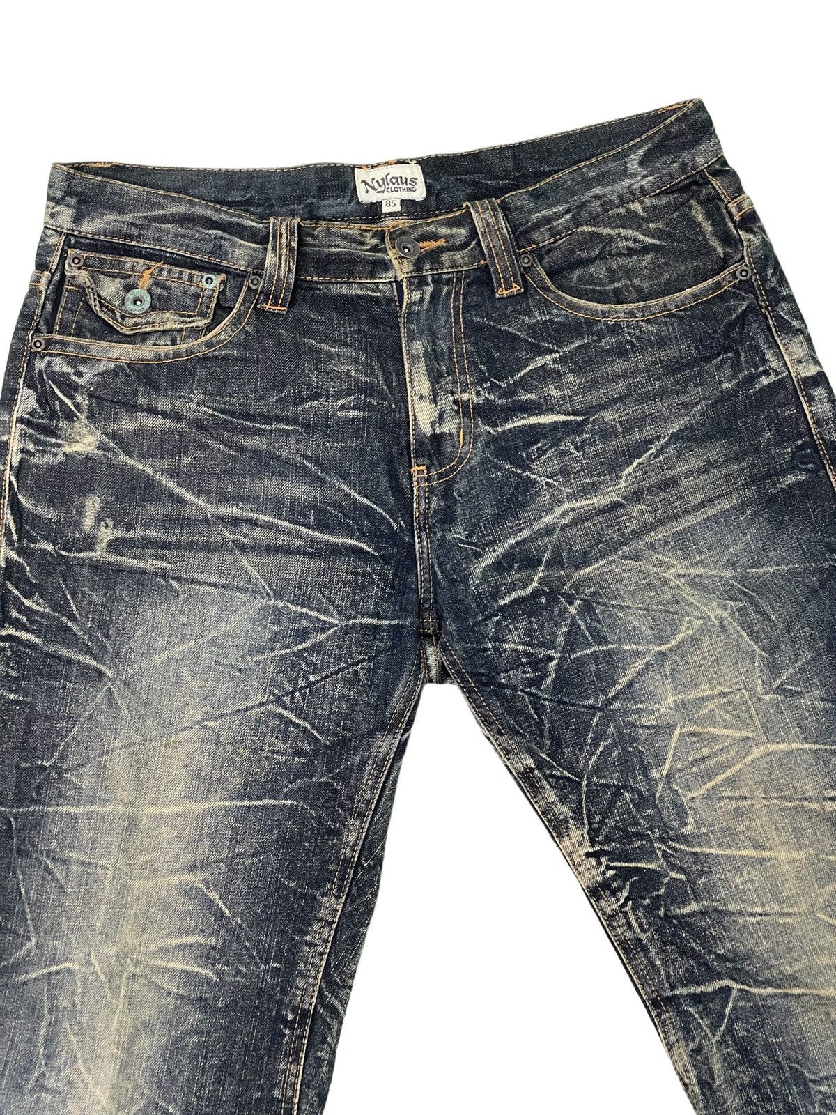 Japanese Brand Flare Jeans Nylaus Denim Acid Wash Boot Cut 1🟦8 Size US 33 - 16 Thumbnail