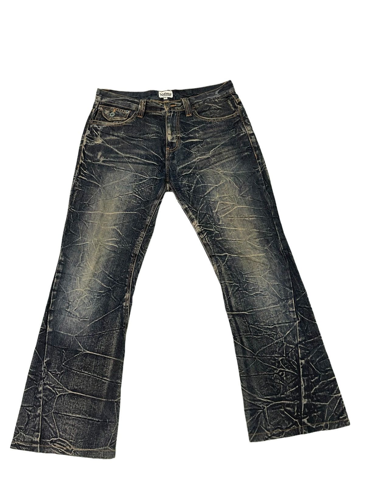 Japanese Brand Flare Jeans Nylaus Denim Acid Wash Boot Cut 1🟦8 Size US 33 - 9 Thumbnail