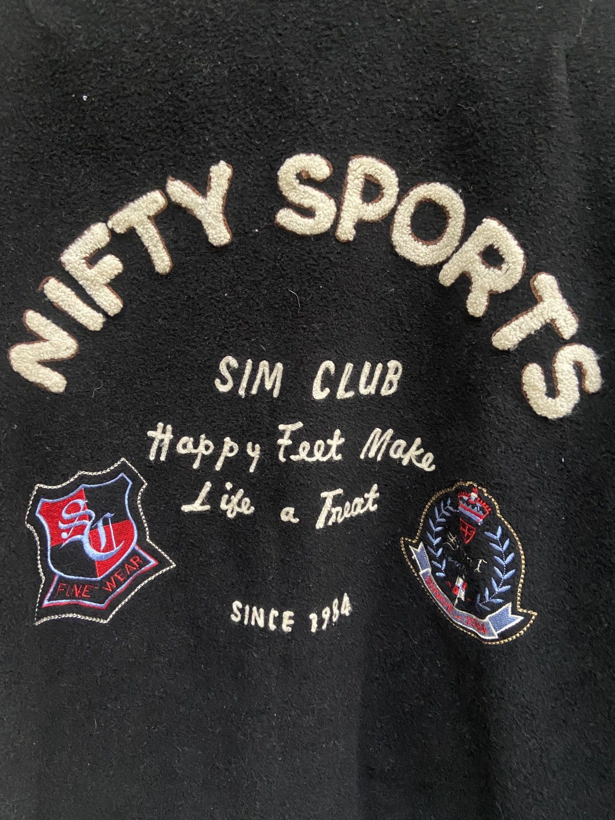 Vintage Vintage SIM Club Nifty Sports Wool Leather Varsity Jacket Size US L / EU 52-54 / 3 - 5 Thumbnail