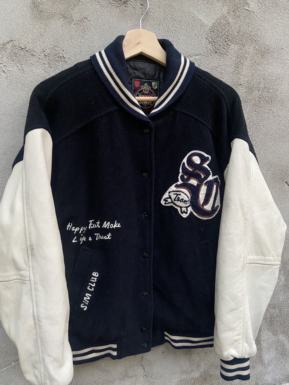 Vintage Vintage SIM Club Nifty Sports Wool Leather Varsity Jacket Size US L / EU 52-54 / 3 - 3 Thumbnail