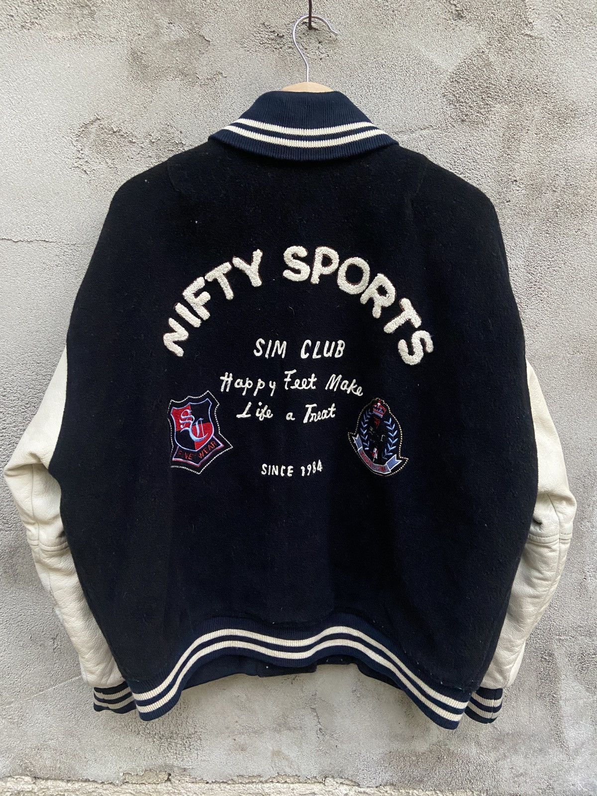 Vintage Vintage SIM Club Nifty Sports Wool Leather Varsity Jacket Size US L / EU 52-54 / 3 - 2 Thumbnail