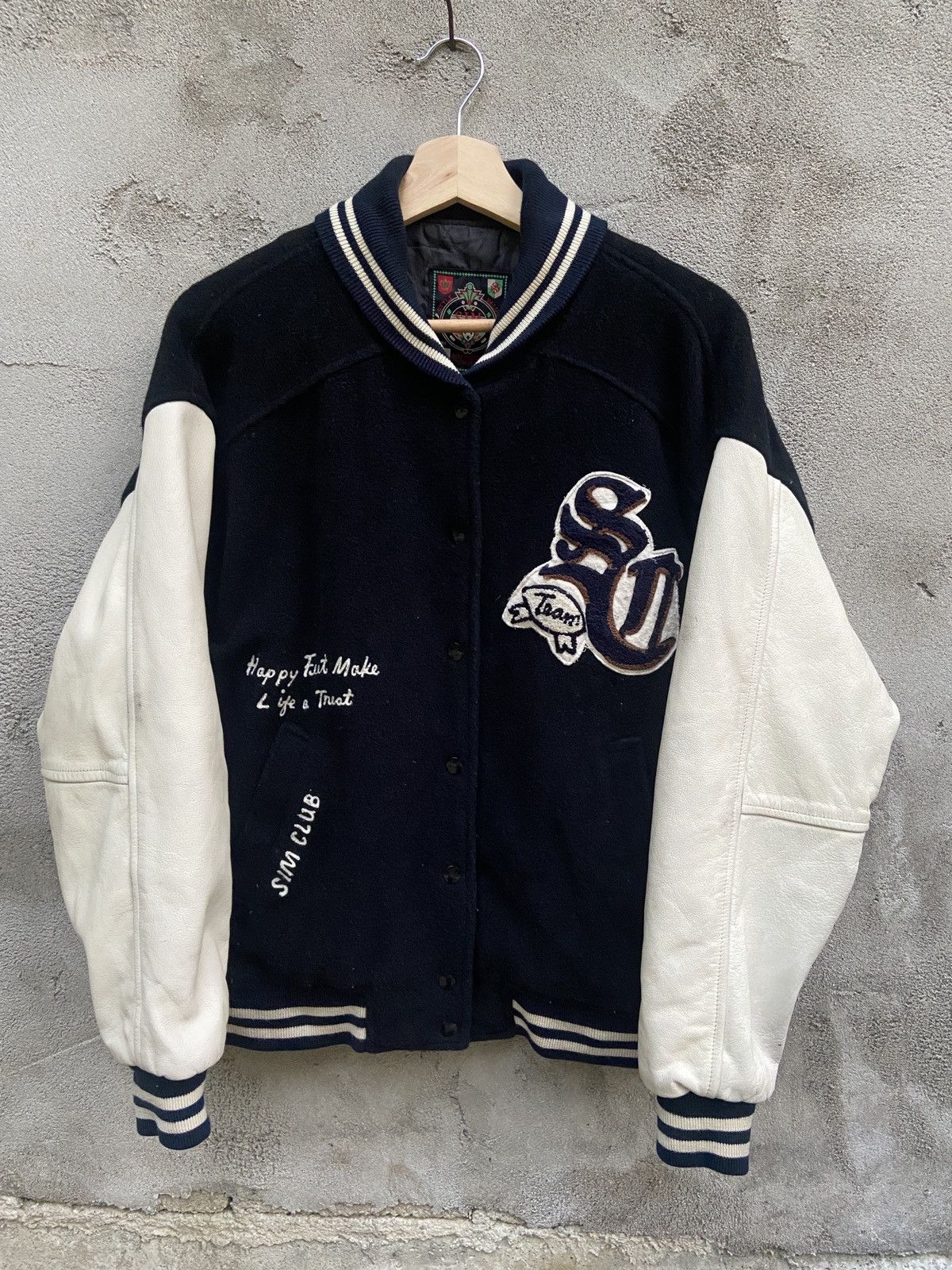 image of Sim Club Nifty Sports Wool Leather Varsity Jacket in Mix, Men's (Size Large)