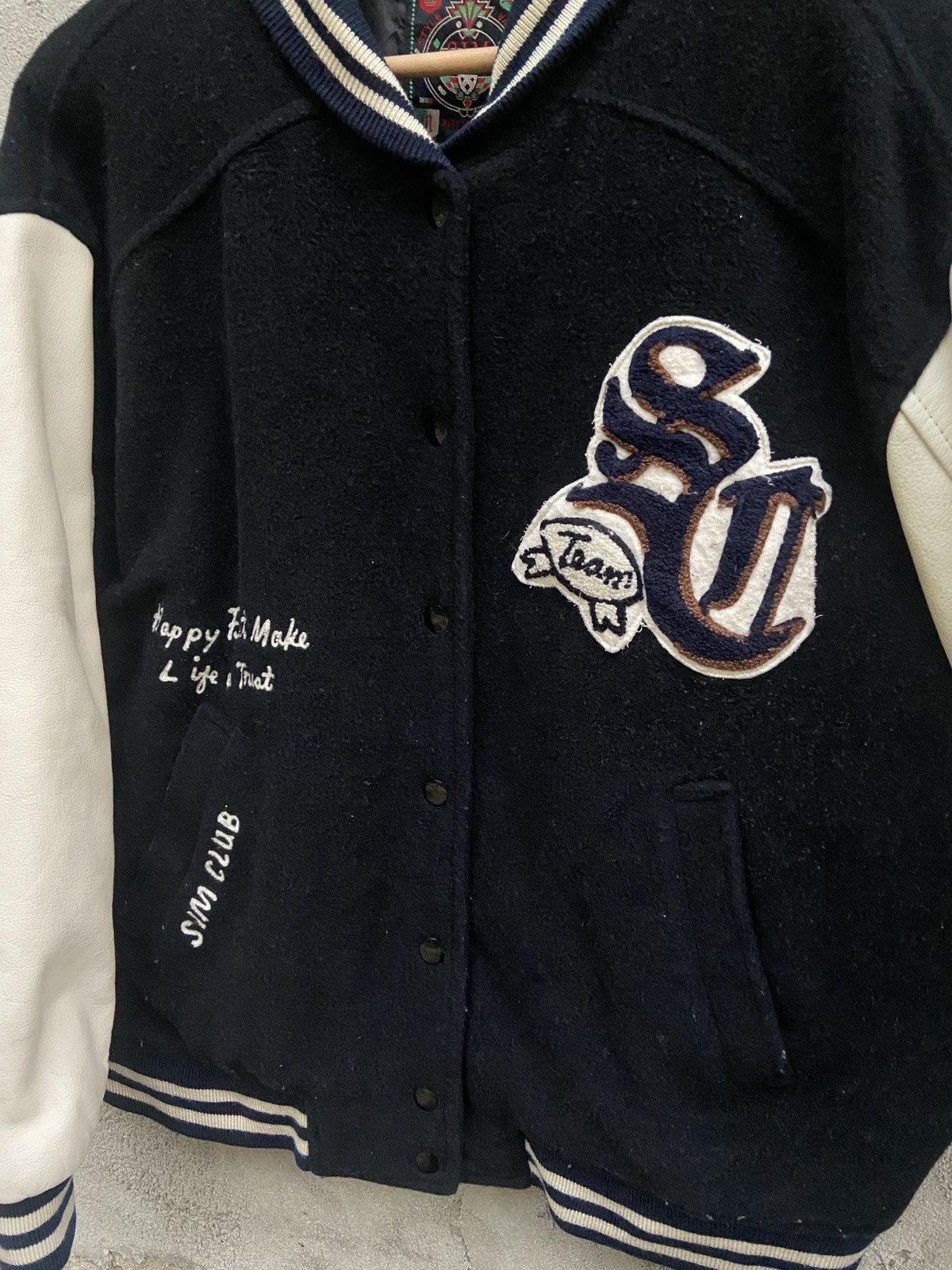 Vintage Vintage SIM Club Nifty Sports Wool Leather Varsity Jacket Size US L / EU 52-54 / 3 - 4 Thumbnail