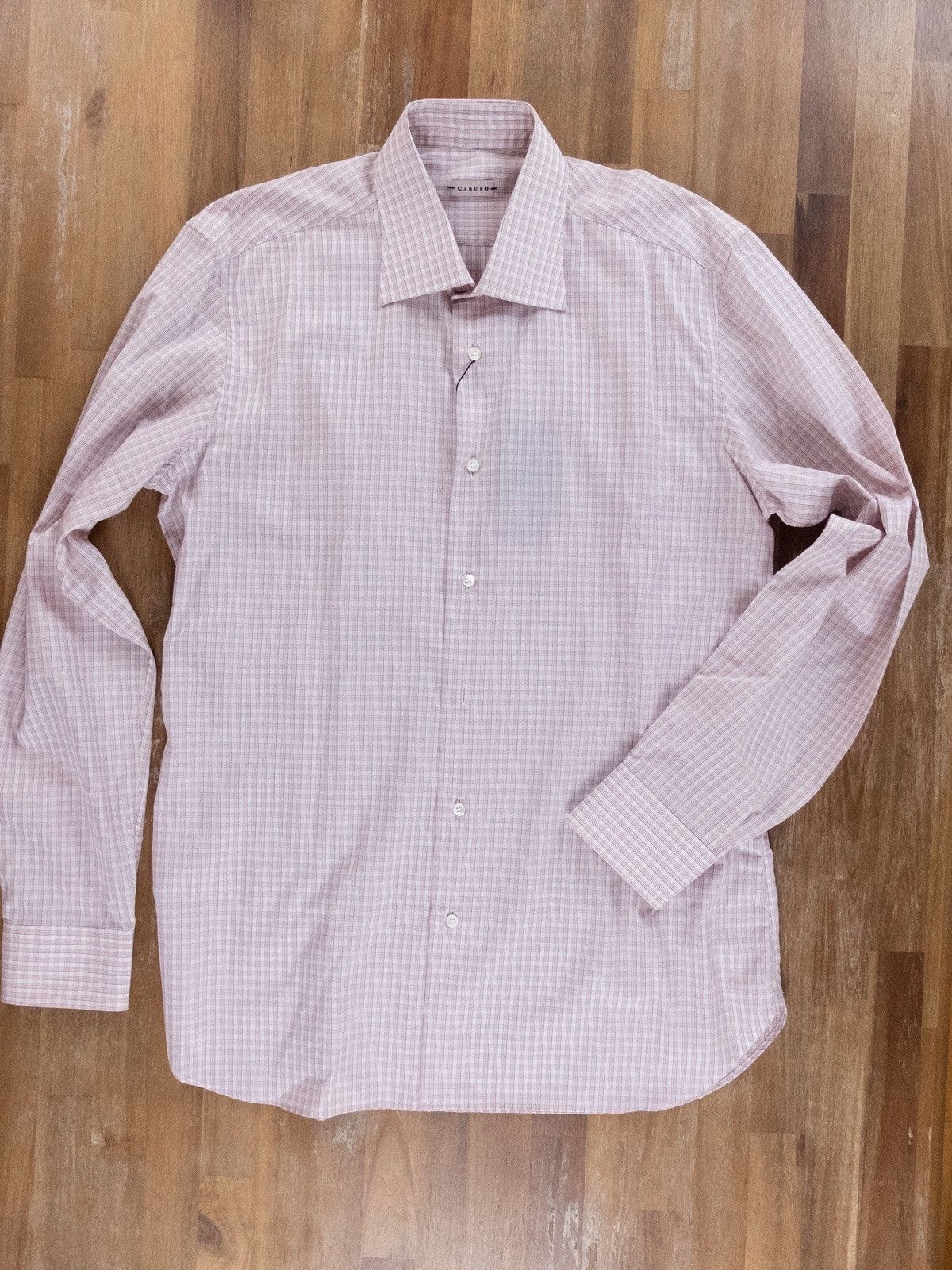 Caruso RAFFAELE CARUSO pink plaid cotton dress shirt 41 / 16 Size US M / EU 48-50 / 2 - 3 Thumbnail