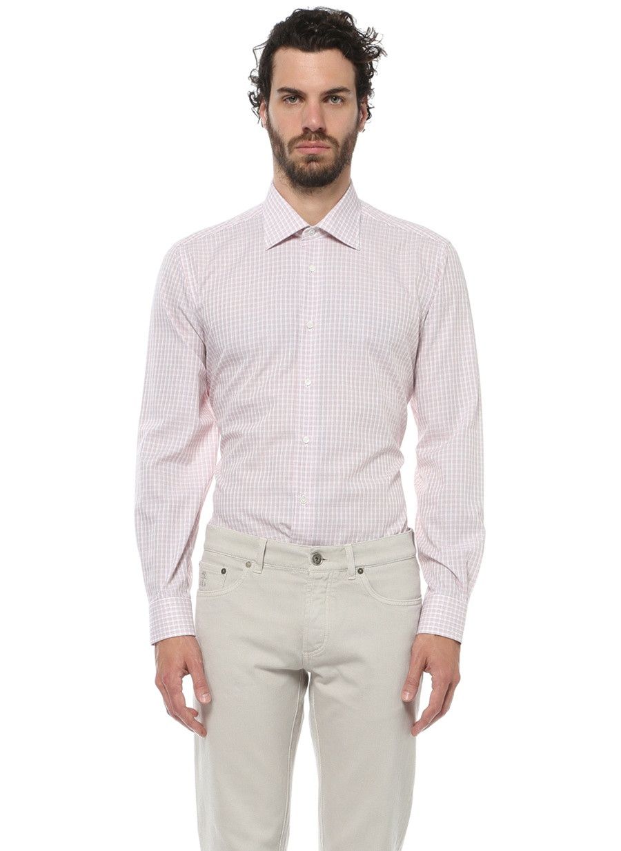 Caruso RAFFAELE CARUSO pink plaid cotton dress shirt 41 / 16 Size US M / EU 48-50 / 2 - 1 Thumbnail
