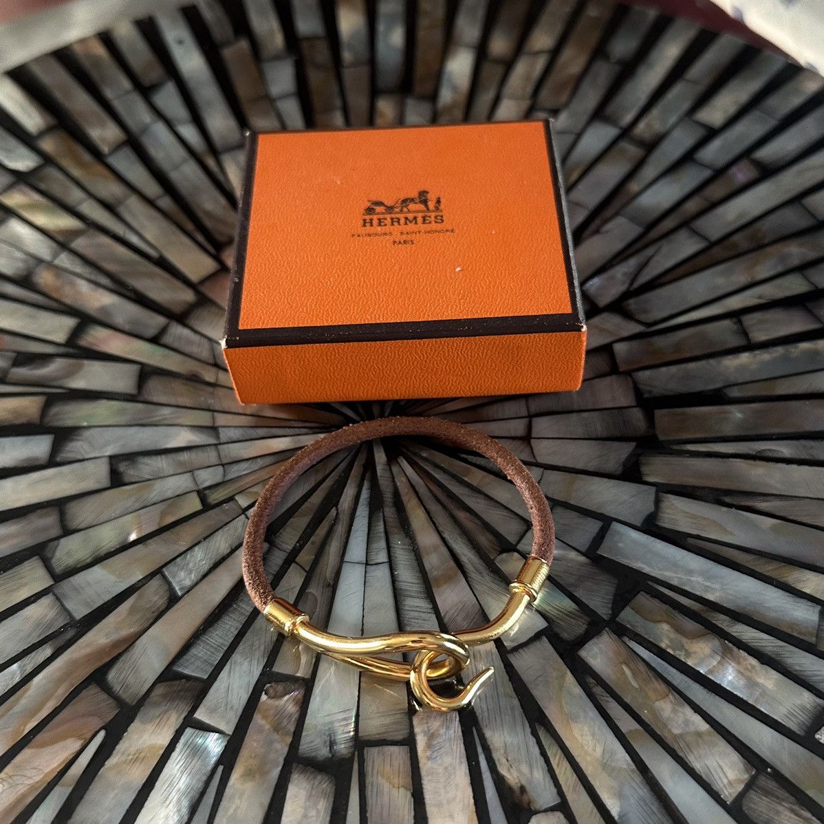 image of Hermes Jumbo Hook Bracelet in Leather, Men's