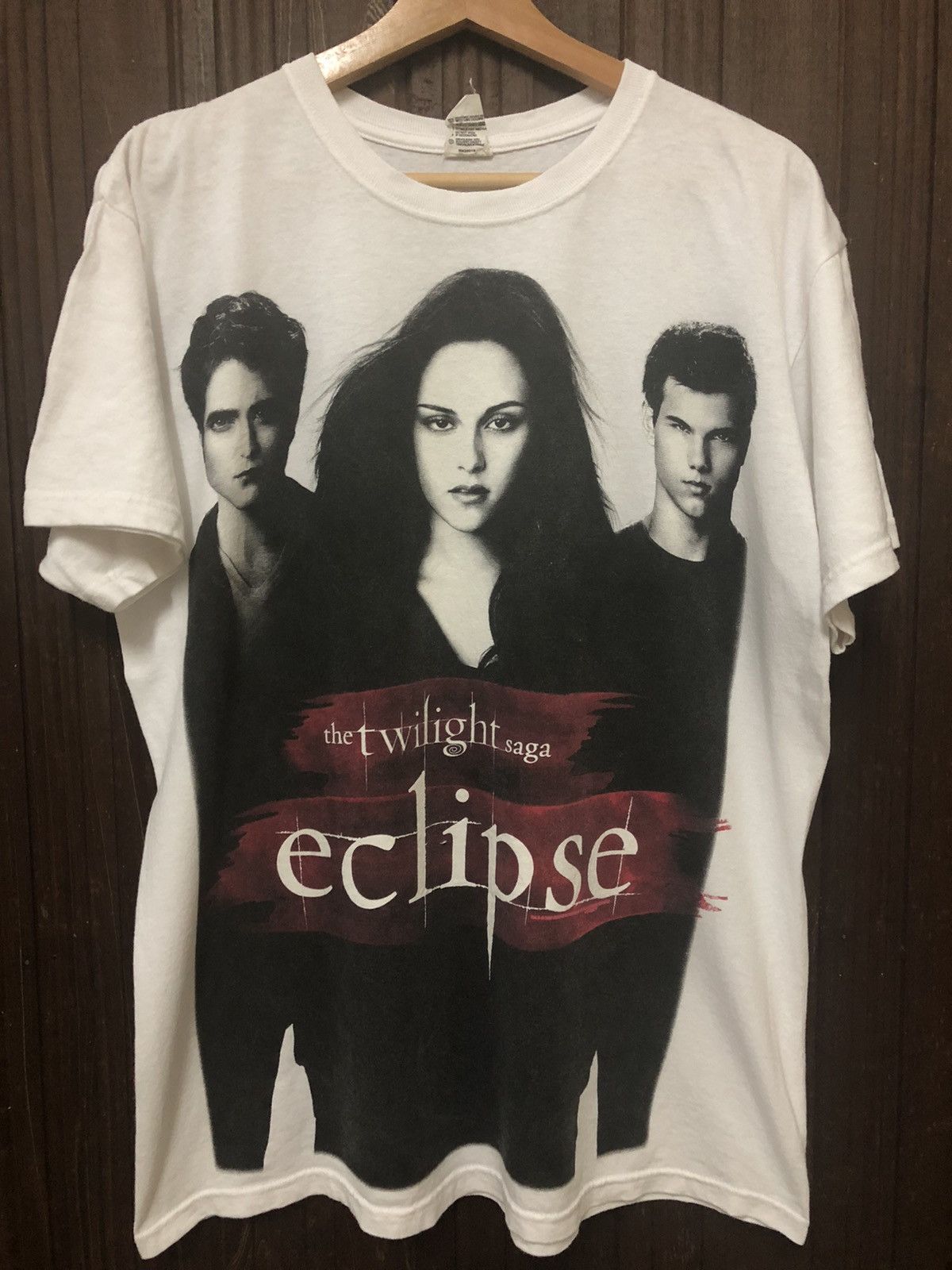 image of Movie x Series The Twilight Saga Eclipse Fantasy Film Overprint T Shirt in White, Men's (Size Large
