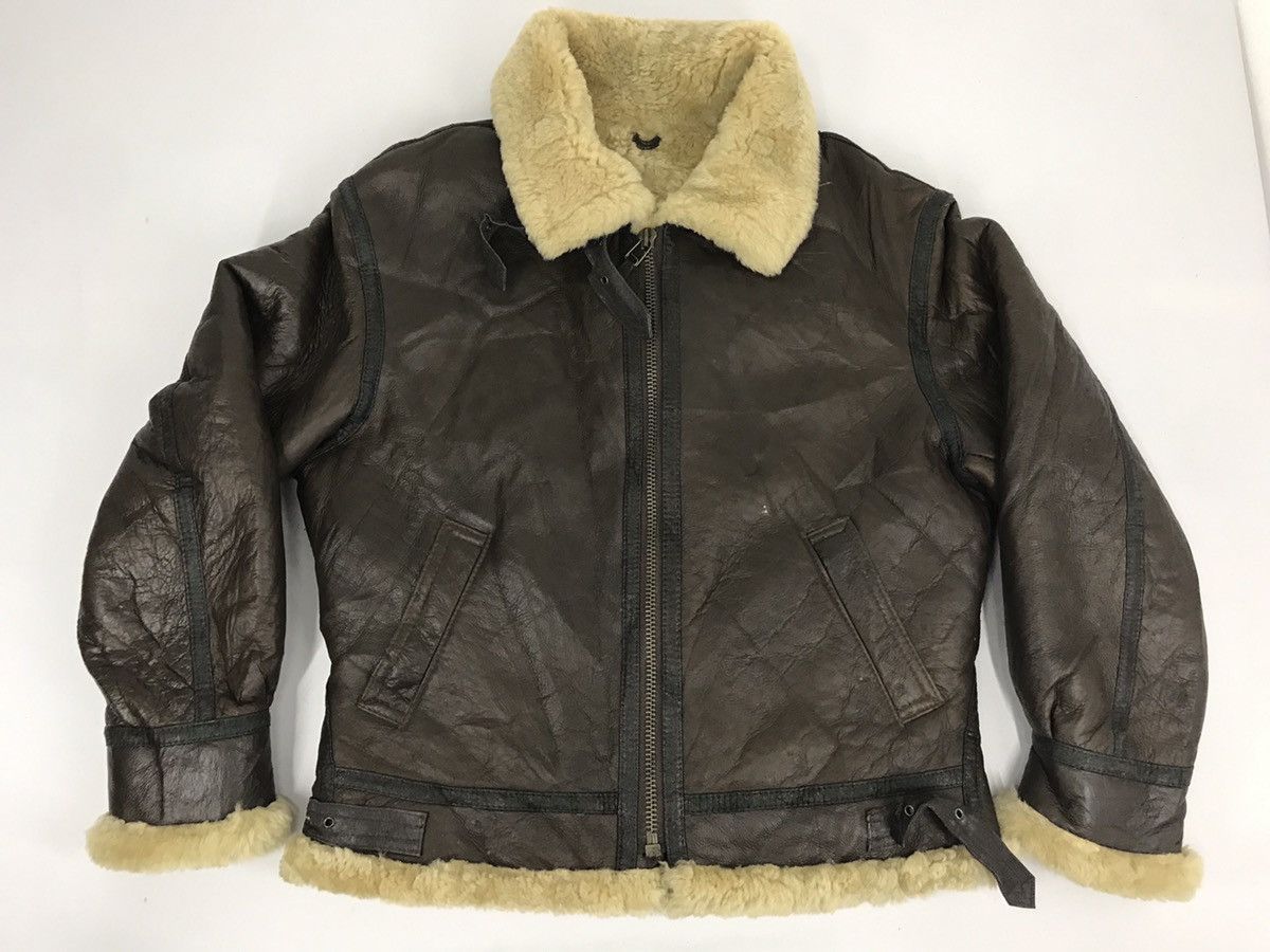 image of Leather Jacket x Military American Military B-3 Flight Leather Sheep Skin Jacket Usa in Dark Brown 