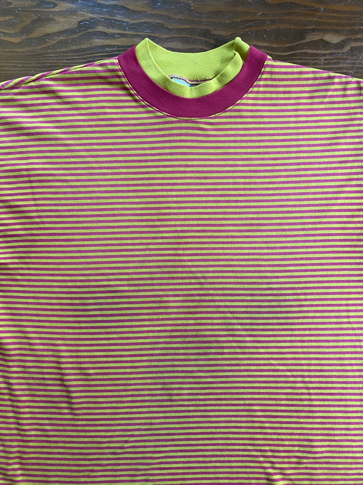 Vintage Vintage 80’s Pink & Yellow Striped Double Collar Tee Size US M / EU 48-50 / 2 - 2 Thumbnail