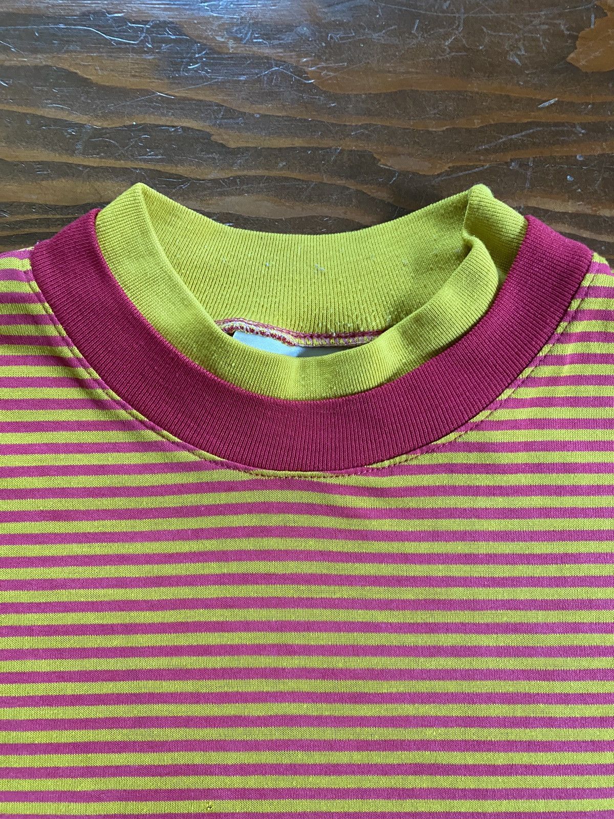 Vintage Vintage 80’s Pink & Yellow Striped Double Collar Tee Size US M / EU 48-50 / 2 - 6 Thumbnail