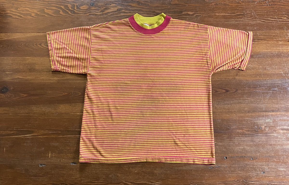Vintage Vintage 80’s Pink & Yellow Striped Double Collar Tee Size US M / EU 48-50 / 2 - 3 Thumbnail