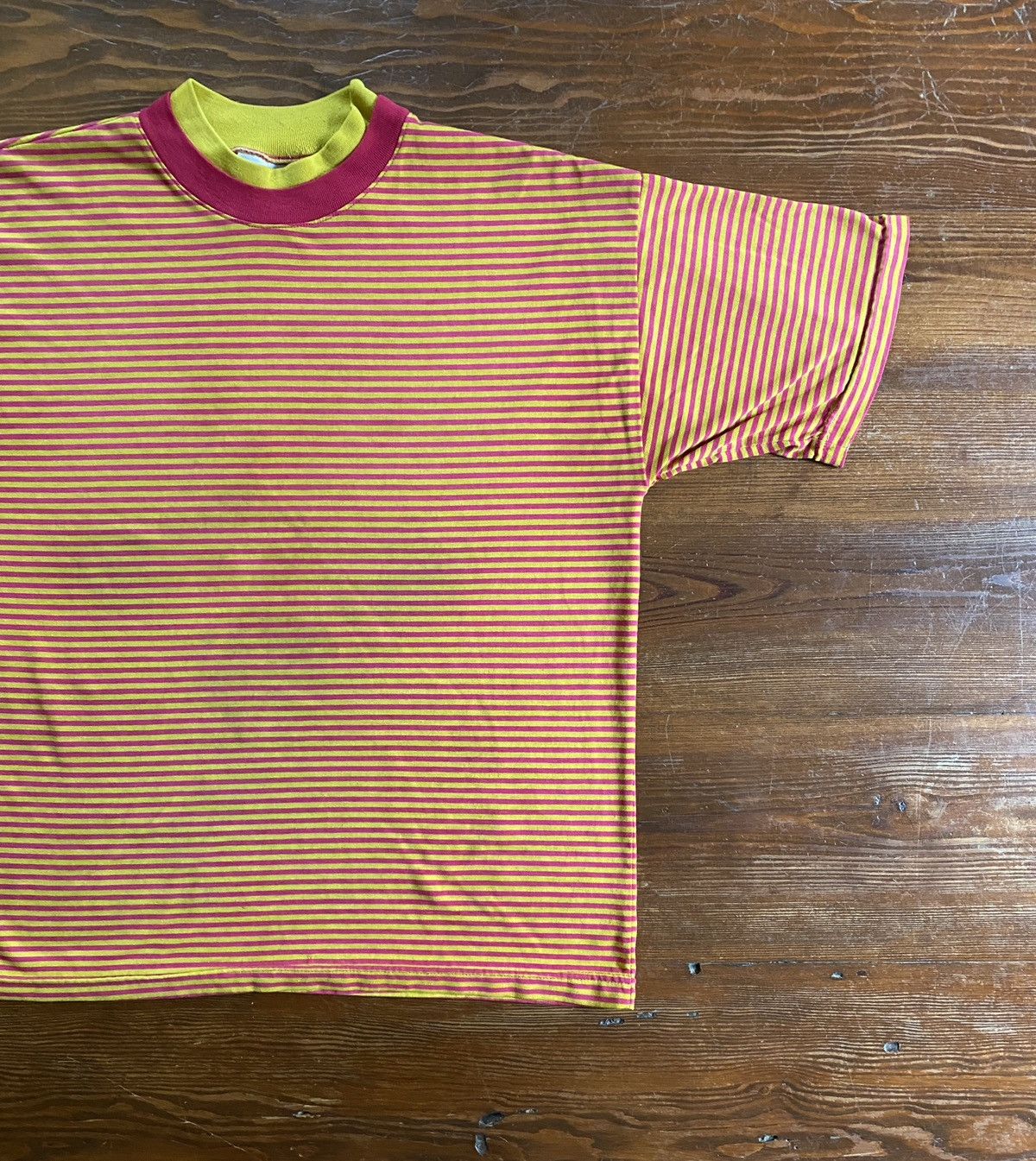 Vintage Vintage 80’s Pink & Yellow Striped Double Collar Tee Size US M / EU 48-50 / 2 - 1 Thumbnail