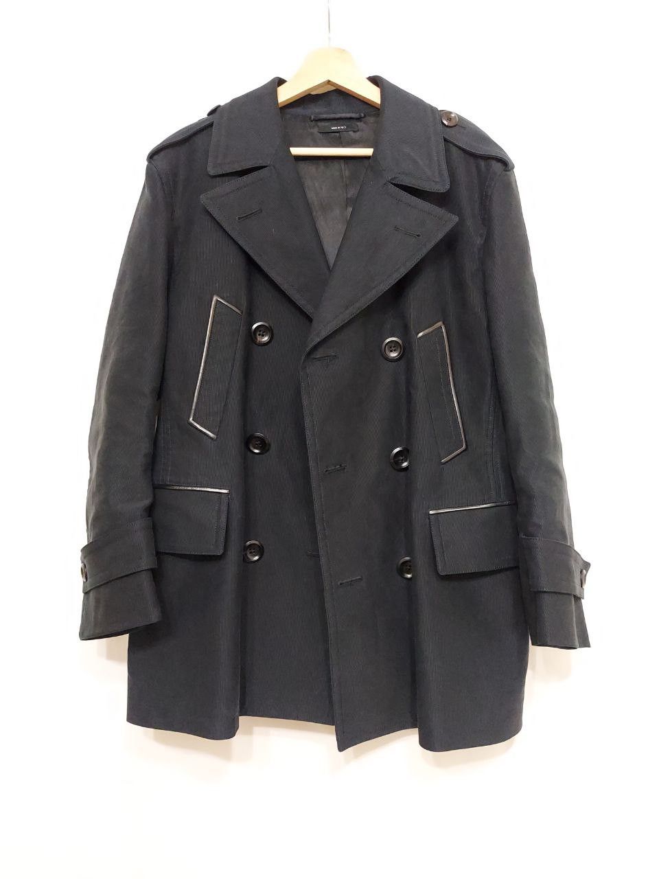 Leather Trimmed Double Breasted Pea Coat Jacket