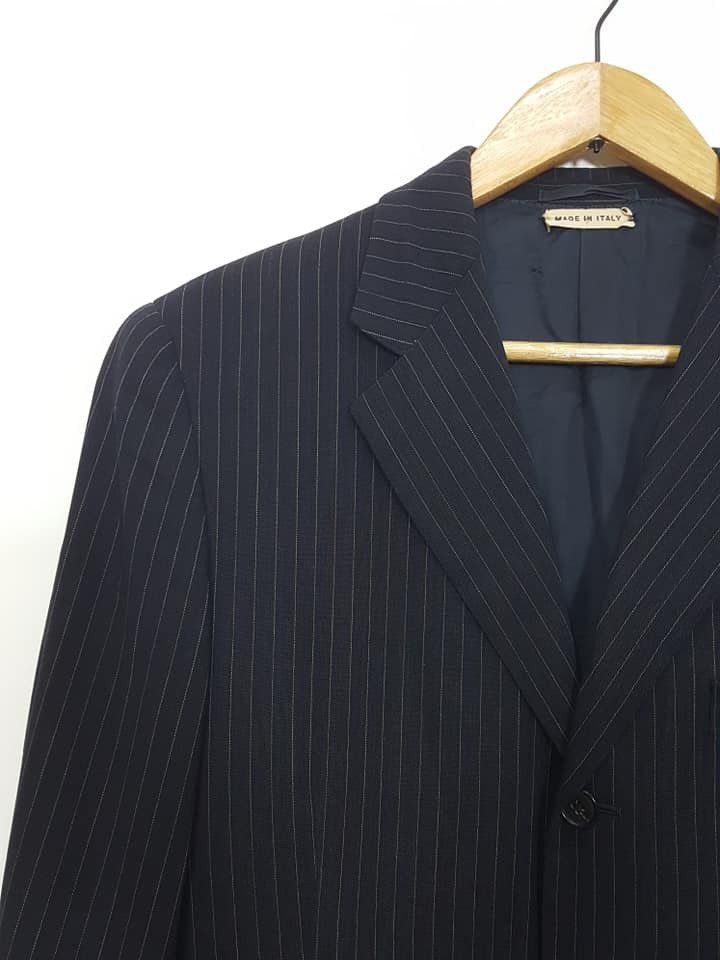 Hermes HERMES Wool Super 120 S Rayon Lined Vintage Pinstripe Coat Size 42R - 4 Thumbnail
