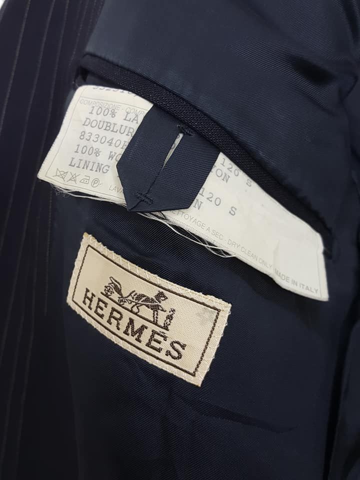 Hermes HERMES Wool Super 120 S Rayon Lined Vintage Pinstripe Coat Size 42R - 12 Thumbnail