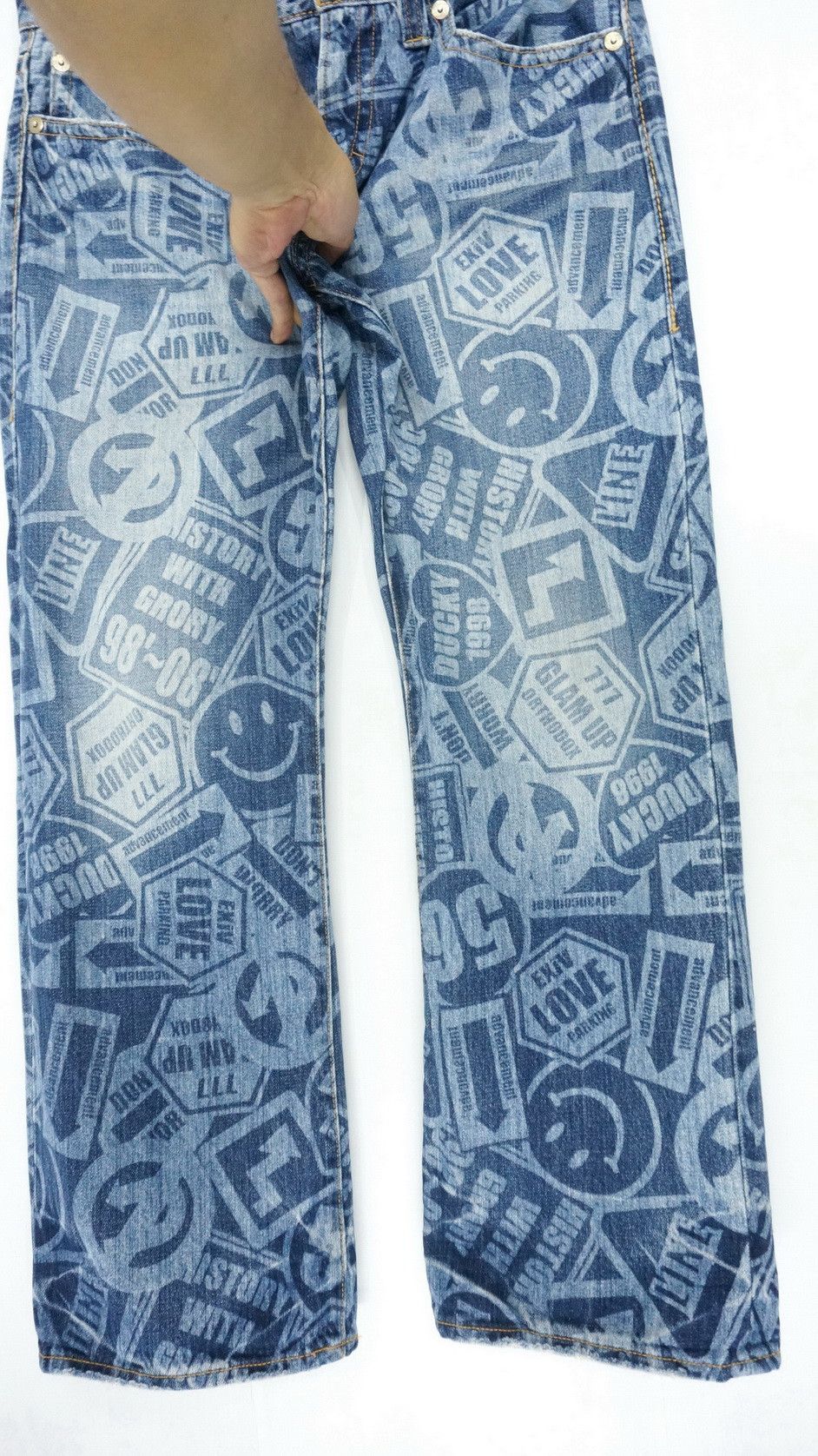 Japanese Brand CO & LU Japan All OverPrint Smiley Denim Japan Pop Art DHL Size US 33 - 5 Thumbnail