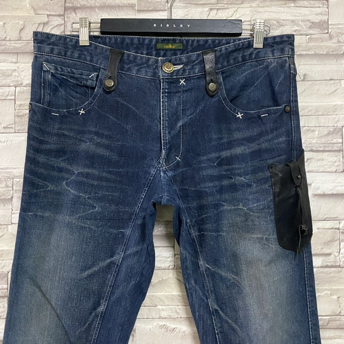 Obelisk OBELISK Denim Flare Jeans Leather Trimmed Size US 34 / EU 50 - 4 Thumbnail
