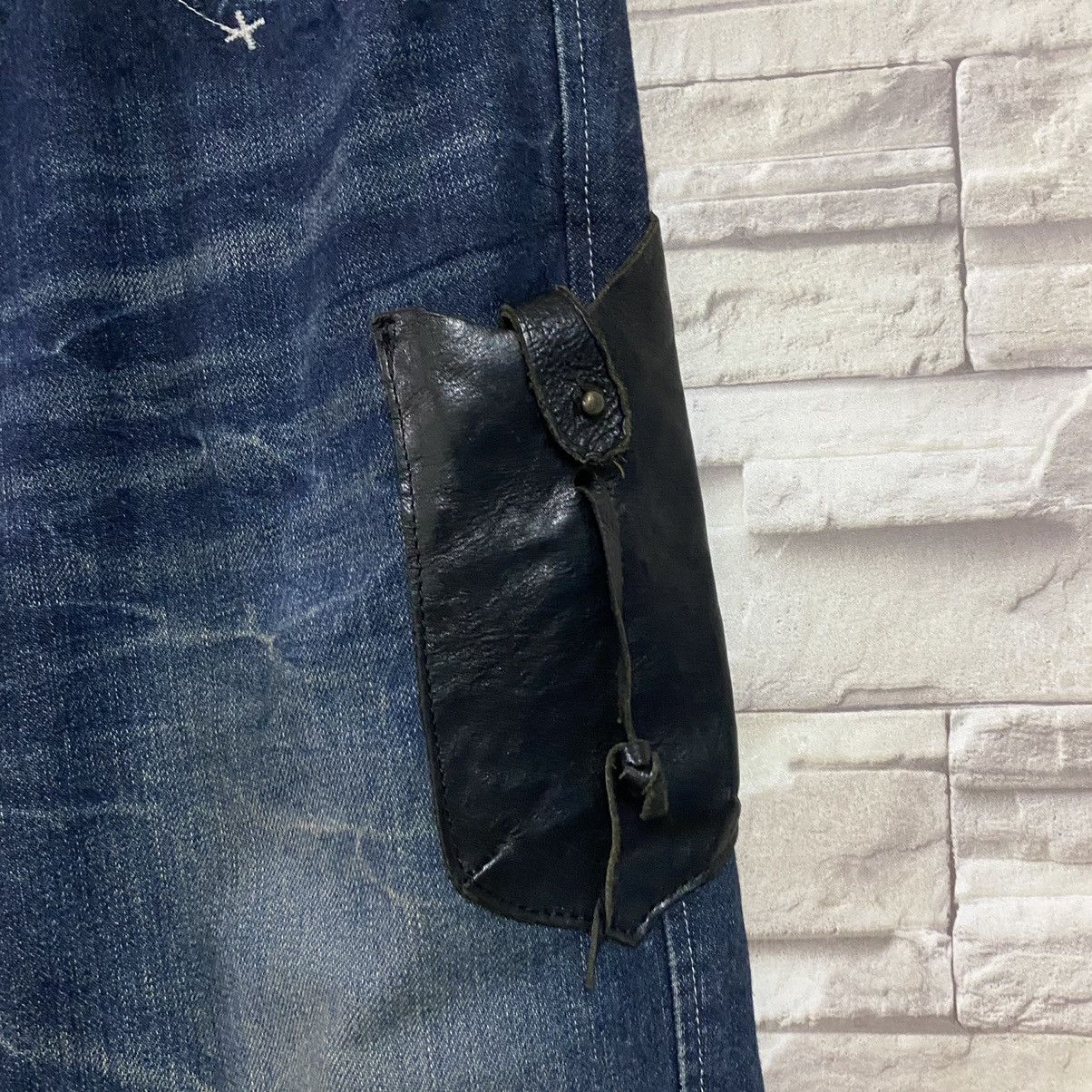 Obelisk OBELISK Denim Flare Jeans Leather Trimmed Size US 34 / EU 50 - 7 Thumbnail
