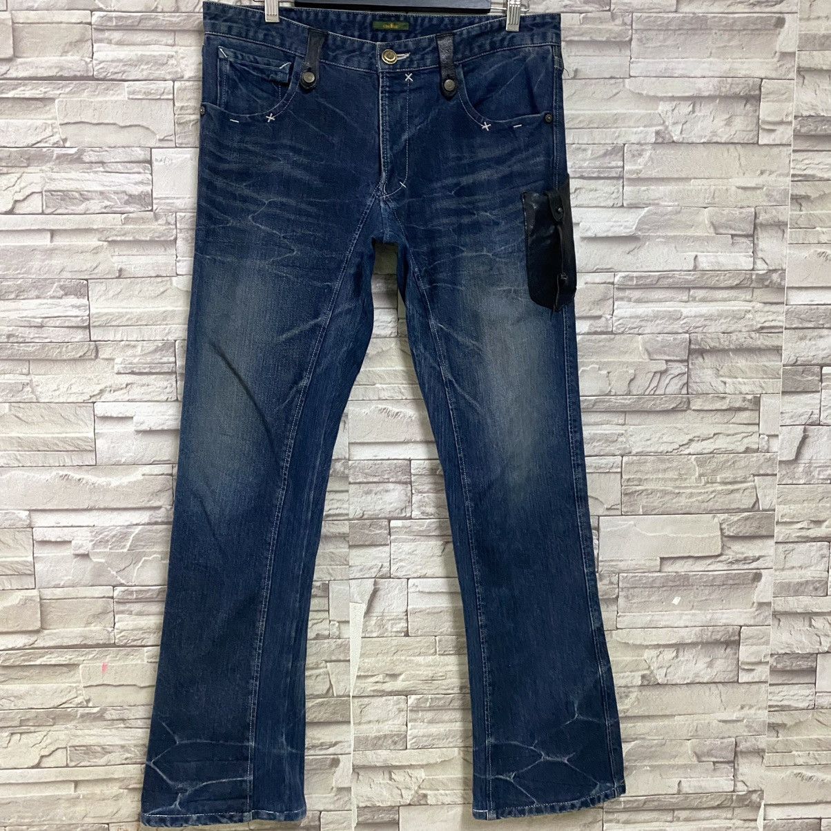 Obelisk OBELISK Denim Flare Jeans Leather Trimmed Size US 34 / EU 50 - 3 Thumbnail