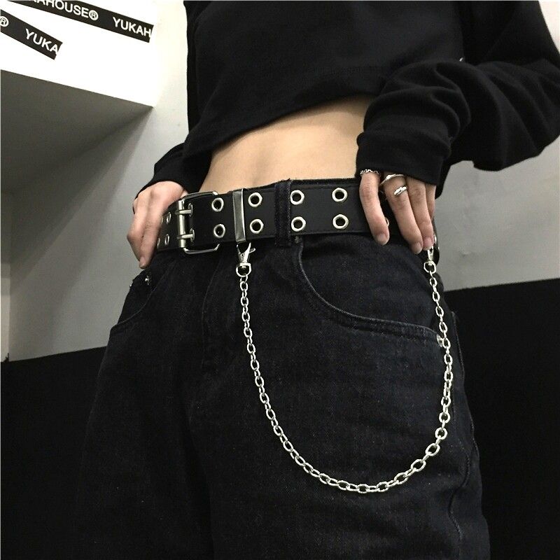 Vintage Punk Grunge Studded Hollow With Metal Chain Leather Belt | Grailed