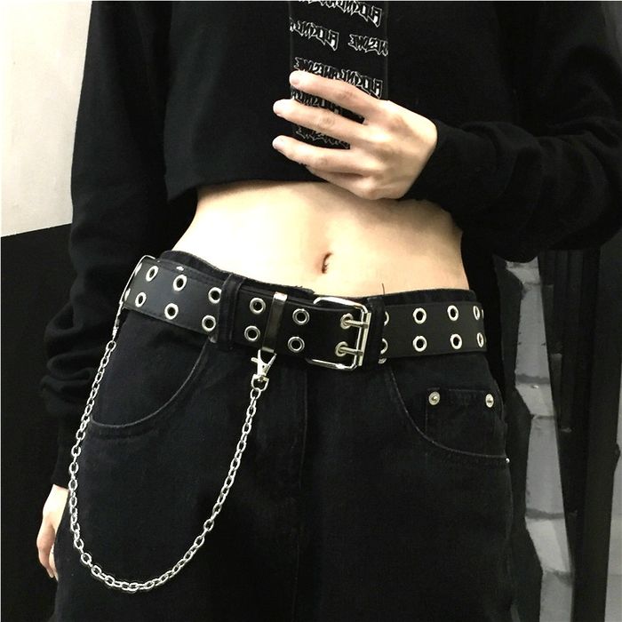 Vintage Punk Grunge Studded Hollow With Metal Chain Leather Belt | Grailed