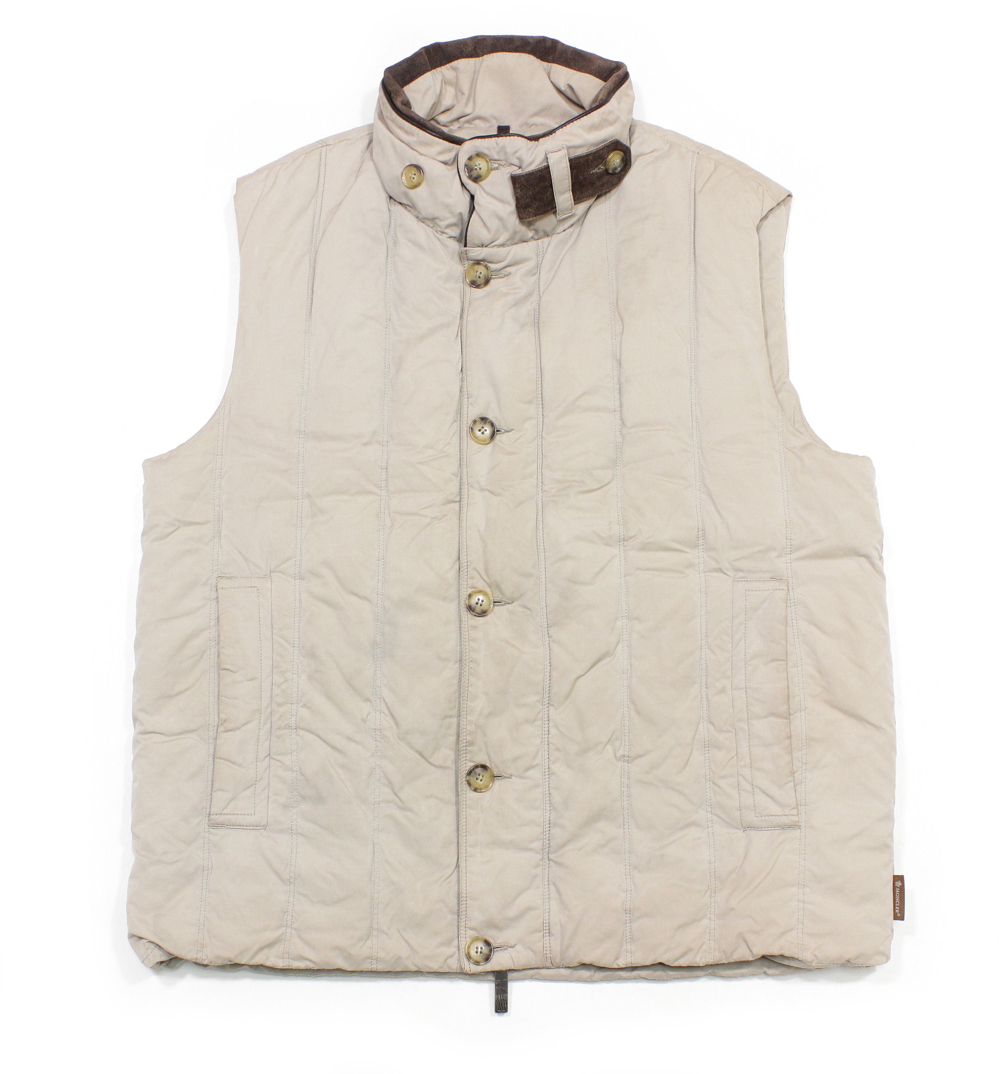 Pre-owned Moncler 90's Distressed Goose Down Vest Vintage In Beige