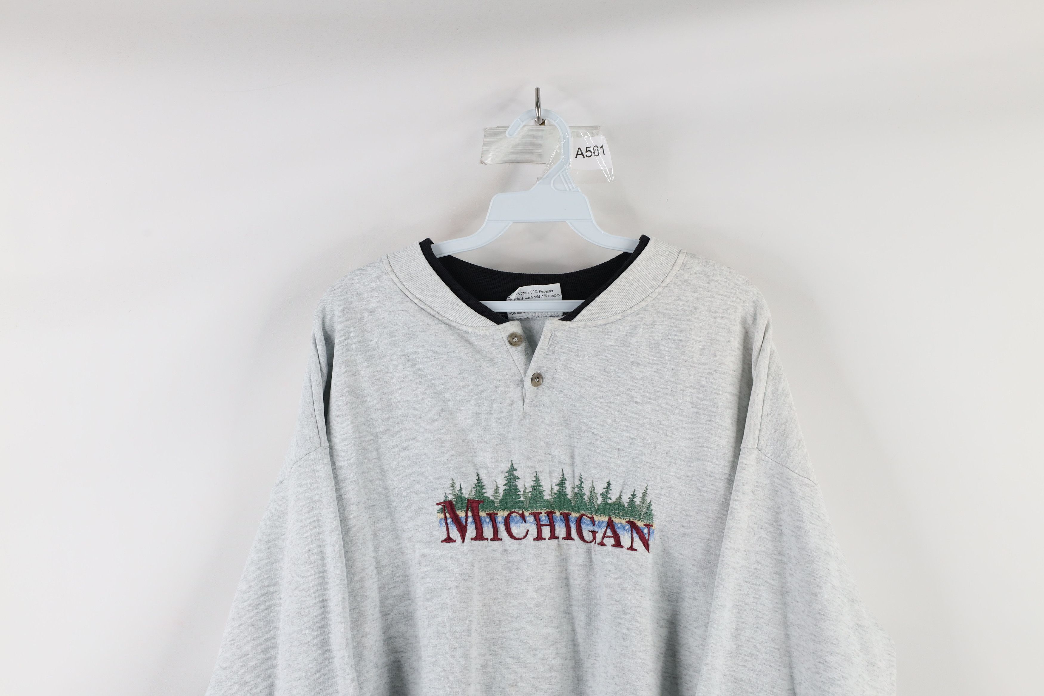 Vintage Vintage 90s Streetwear Michigan Henley Sweatshirt USA Size L / US 10 / IT 46 - 2 Preview